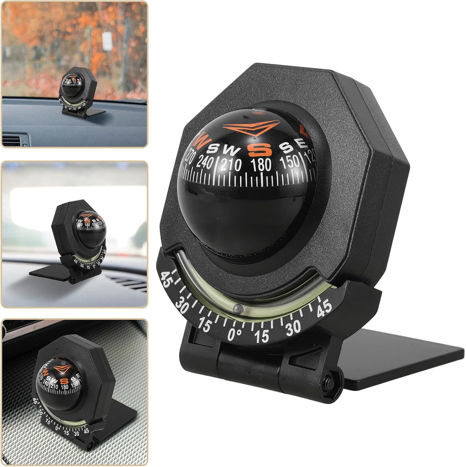 Glow-in-the-Dark Car Compass Ball with Dash Mount, High-Precision Vehicle and Boat Compass for Hiking and Navigation, Automotive Interior Accessory for Off-Road and Marine Use