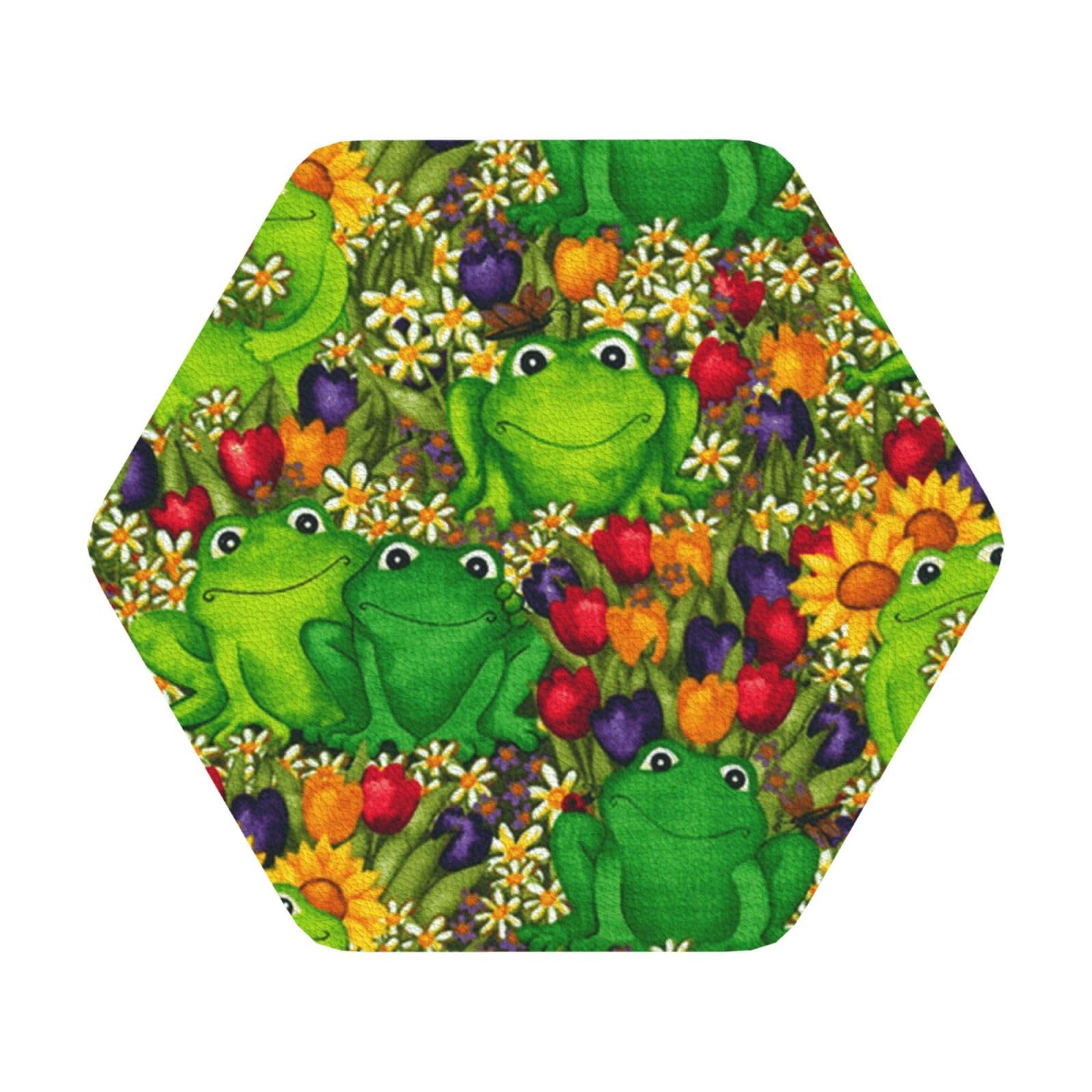 frog PU Leather Coasters Set of 6 Hexagon Drink Coasters