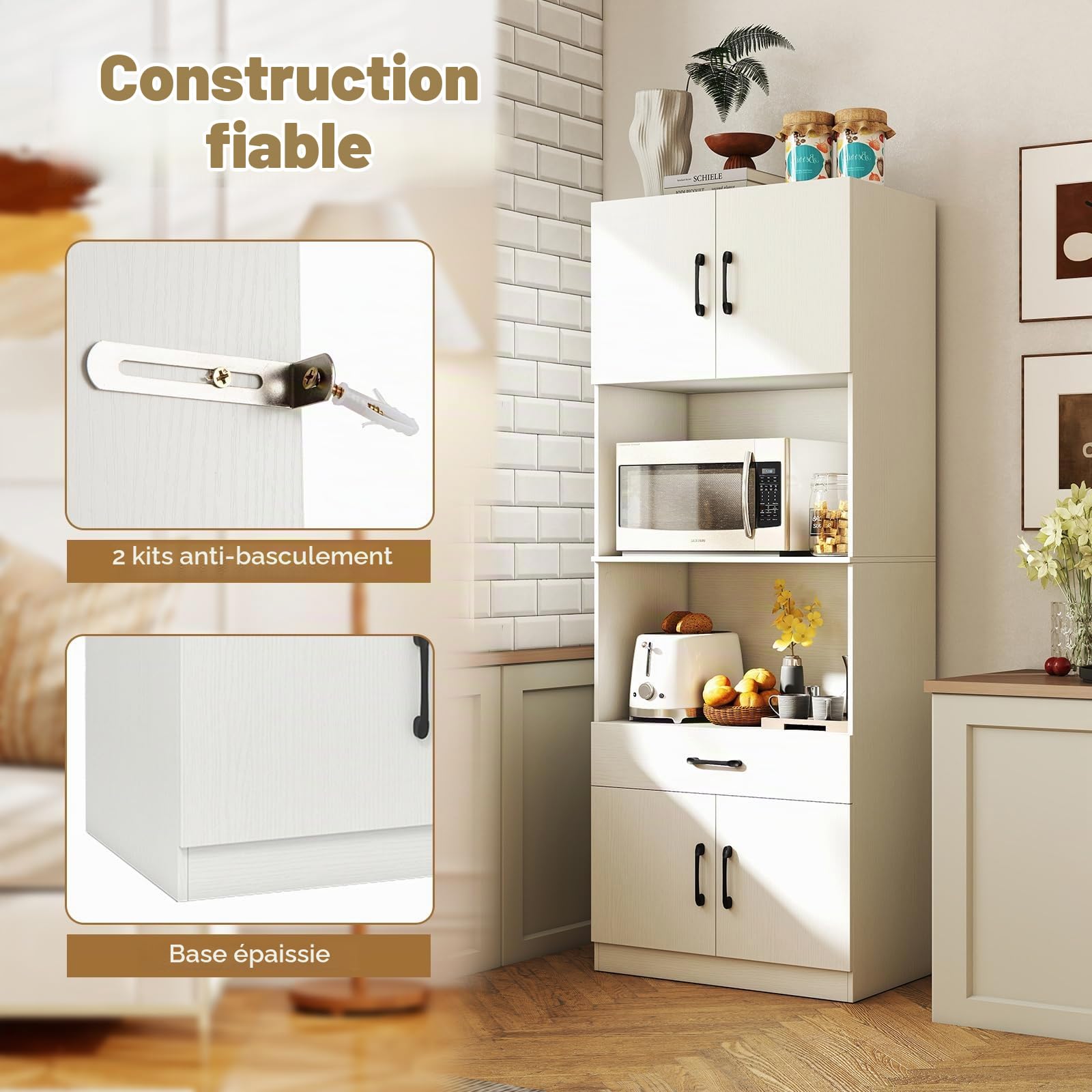 KOMFOTTEU Buffet Salle a Manger avec Station de Charge, 65 x 38 x 168 cm