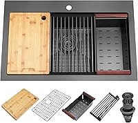 Vista 64 de Fregadero de barra negro, fregadero de cocina negro de montaje inferior de 15 pulgadas, fregaderos de cocina de 15 x 15 x 10 pulgadas, fregadero