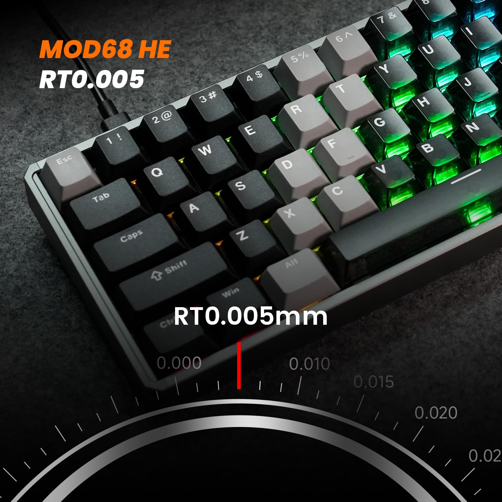 Akko MOD68 HE Tastatur 65% Hall Effekt Rapid Trigger 8K CNC Aluminium | QWERTY-Layout,kabelgebundene,AstroAim Magnetschalter, RT0,005 mm,Cherry Profil Tasten für PC Gaming(Schwarz Transparent)
