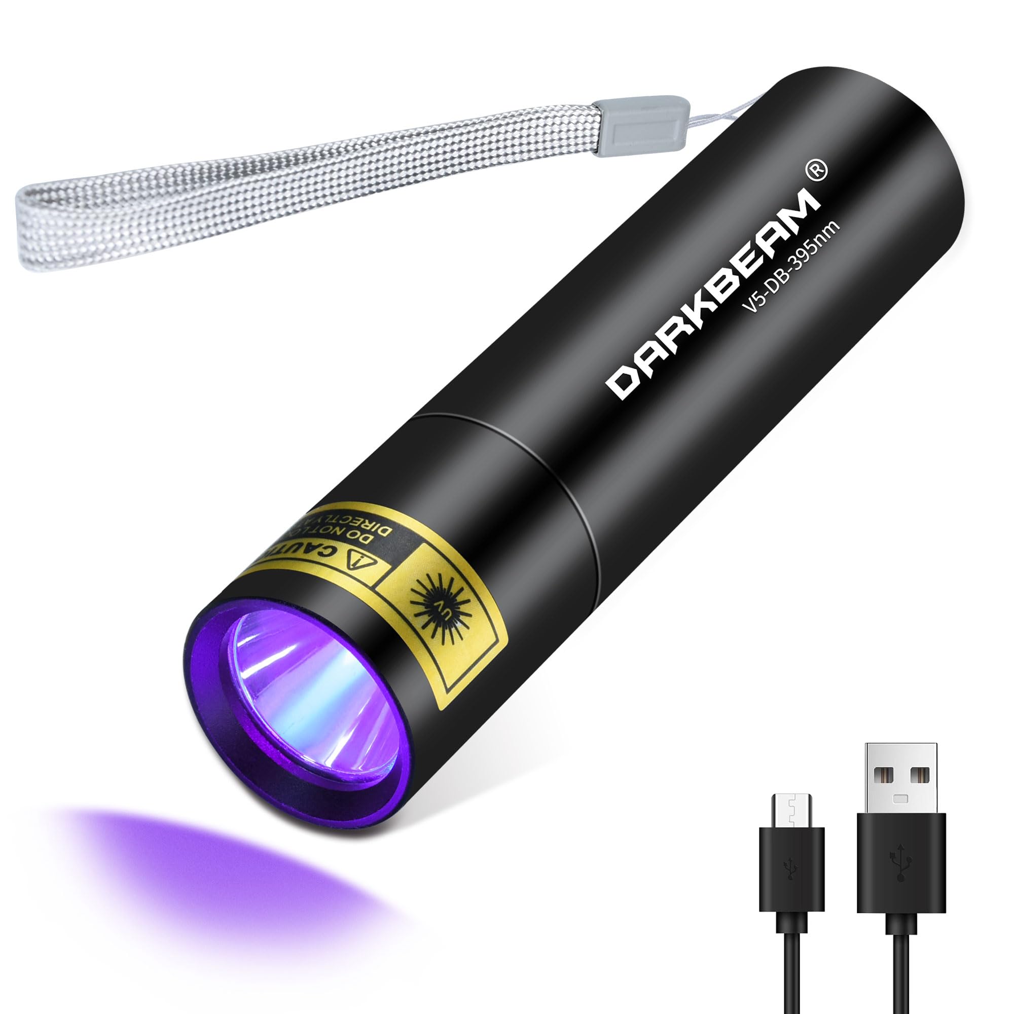DARKBEAMUV Flashlight 395nm Black Light, Mini & Powerful Woods Lamp USB -C LED Rechargeable, Blacklight Flashlights Portable Pet Cat Urine Detector - Resin Curing, Fluorescent, Scorpion Detection