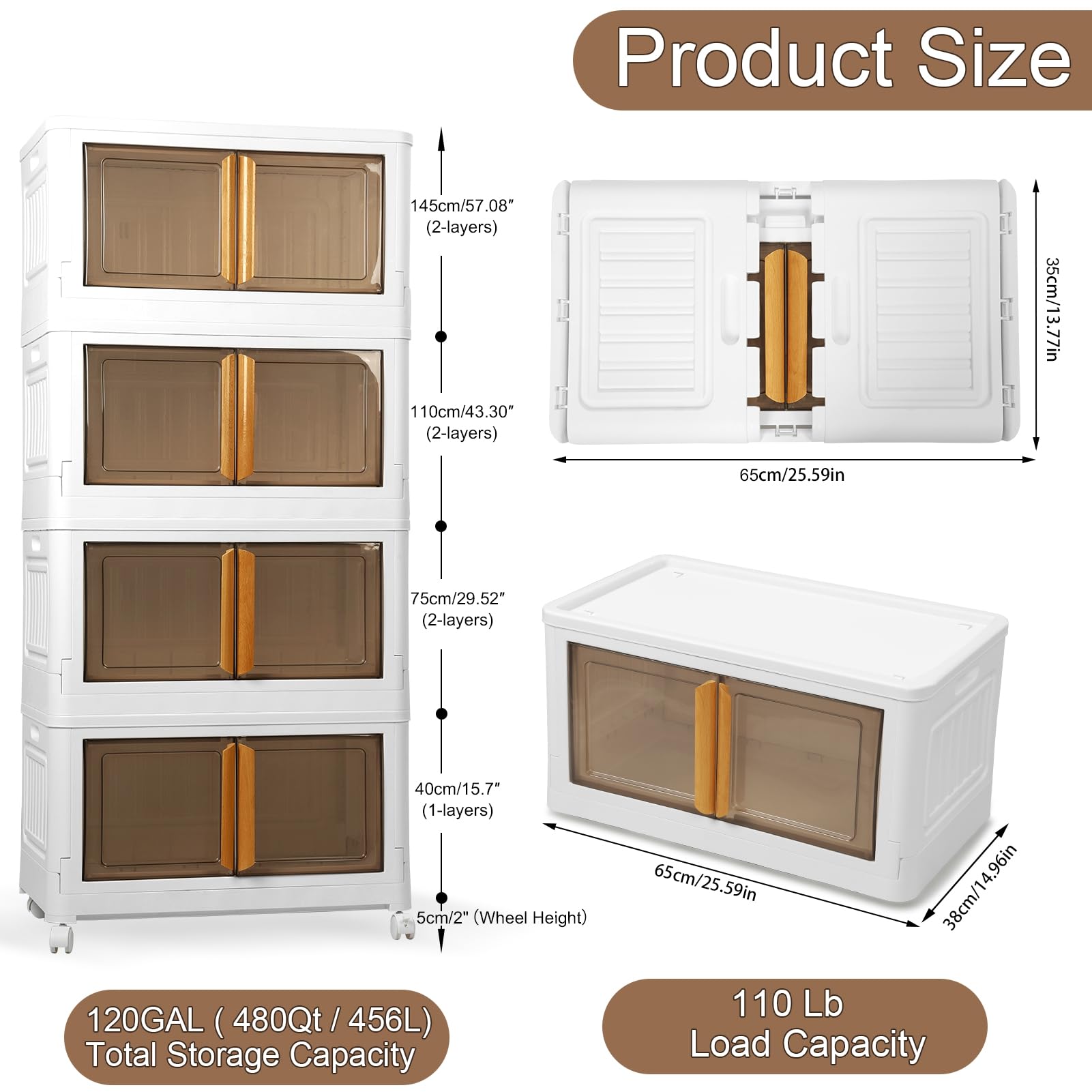 Bewinner Contenitori Pieghevoli Impilabili Con Ruote E Coperchi: Grande Organizer Per Dormitorio, 1 Strato, Antipolvere, Con Porte Magnetiche