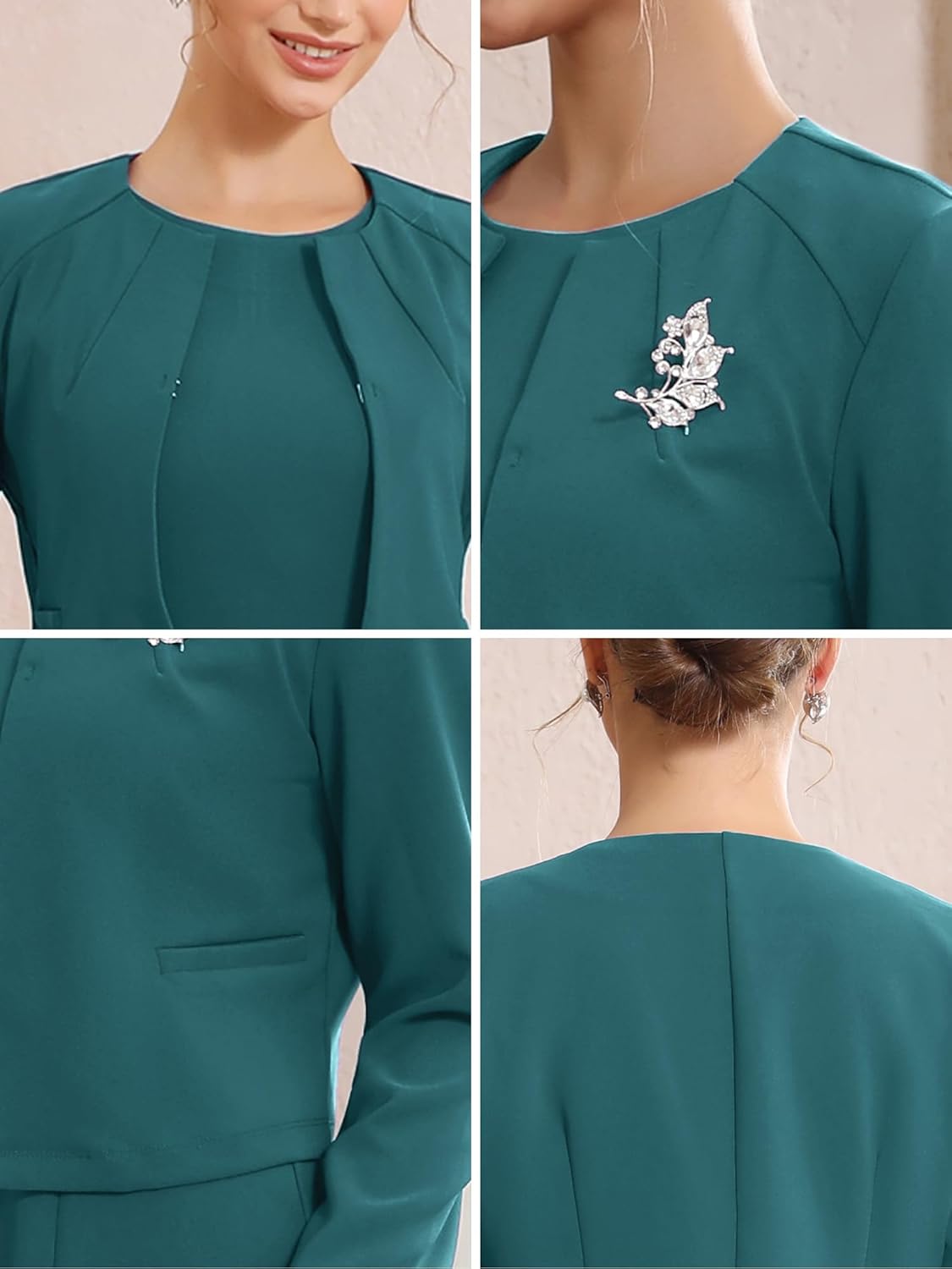 Women's Wedding Guest Suit Dress Two Pieces Sets Formal Sleeveless Dress and Crop Blazer Shrug - Image 5