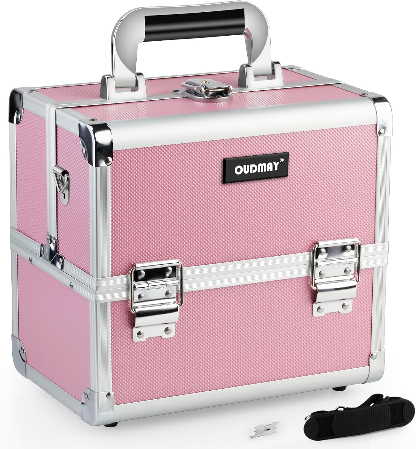 OUDMAY Makeup Case – Professional Portable Aluminum Cosmetics Storage Box With Locks and 2-Deck Folding Trays Pink Diamond OUDMAY Makeup Case – Professional Portable Aluminum Cosmetics Storage Box With Locks and 2-Deck Folding Trays Pink Diamond
