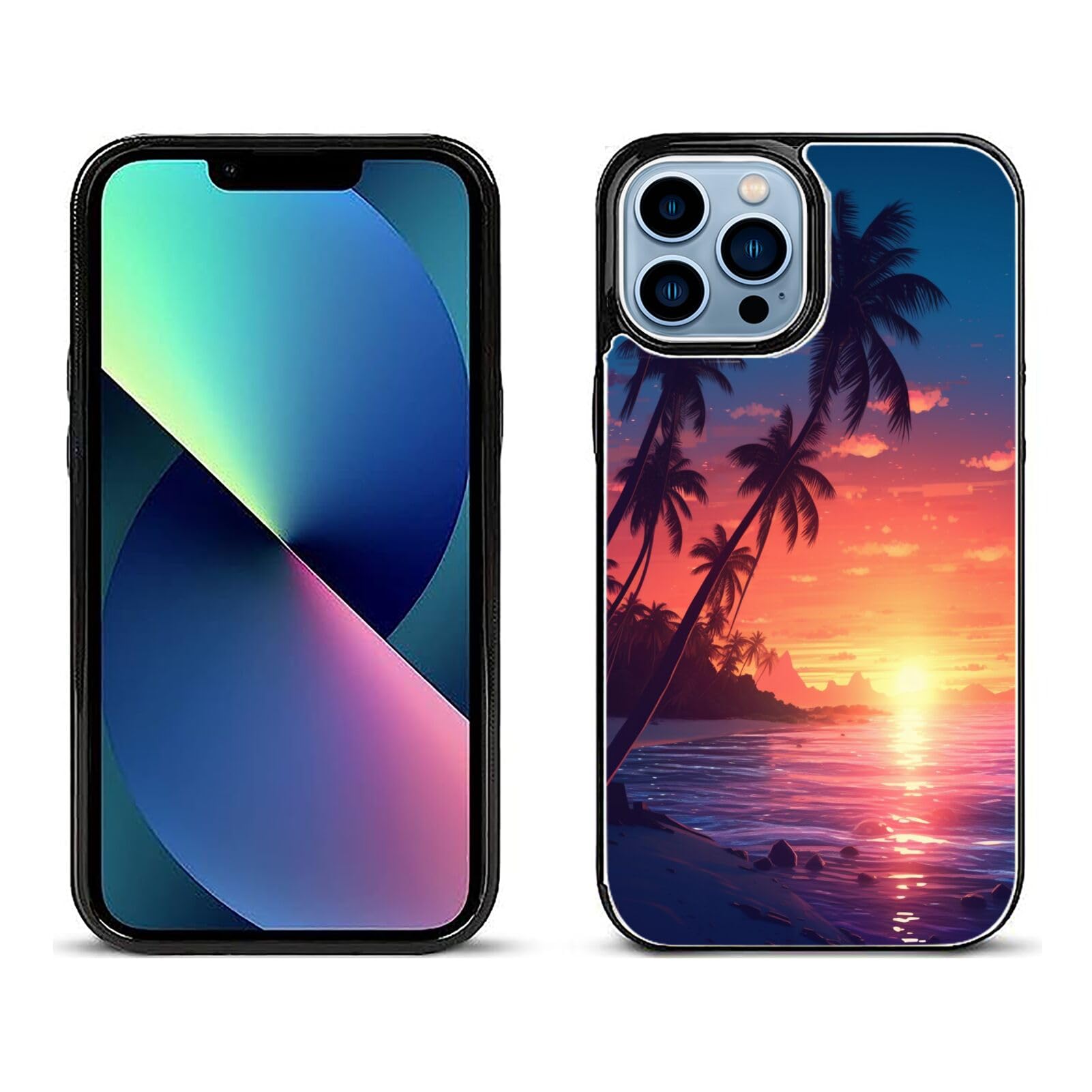 DAFEIStylish Wallet Case for iPhone 13 Pro with Beach Sunset Palm-Art cc110 Design - Premium Protection and Functionality Sleek Design Kickstand Feature