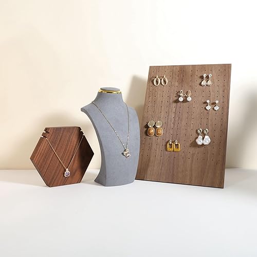 Miniatura 9 de GemeShou Soporte de almacenamiento de collar gris para vender, organizador de soporte de collar de terciopelo, soportes de exhibición de busto de