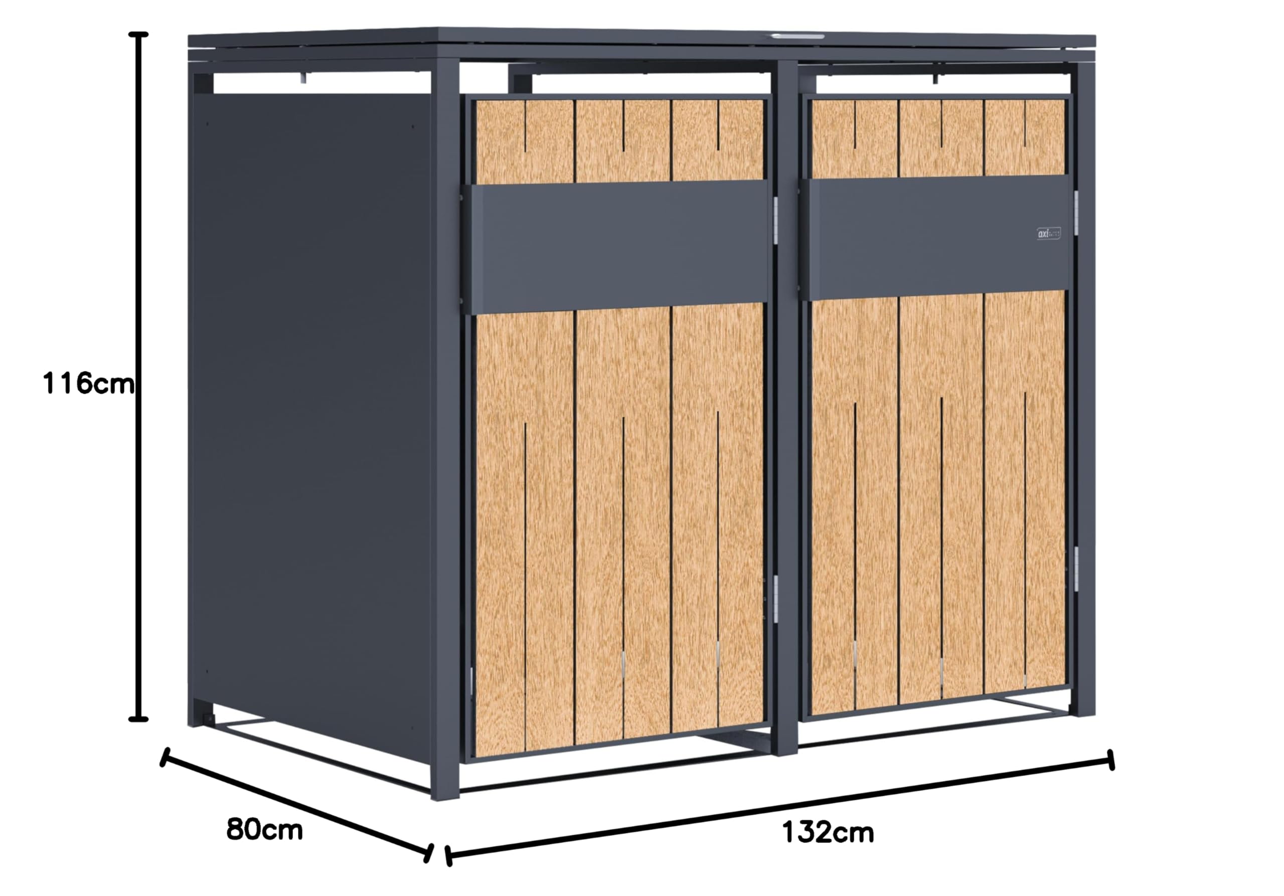 AXI Luke Mülltonnenbox Anthrazit/Holzoptik aus Metall - 2 Tonnen | Mülltonnenverkleidung mit Deckel für 2 Tonnen - Max. 240L - 132 x 80 x 116 cm | Müllbox/Aufbewahrungsbox für Mülltonnen