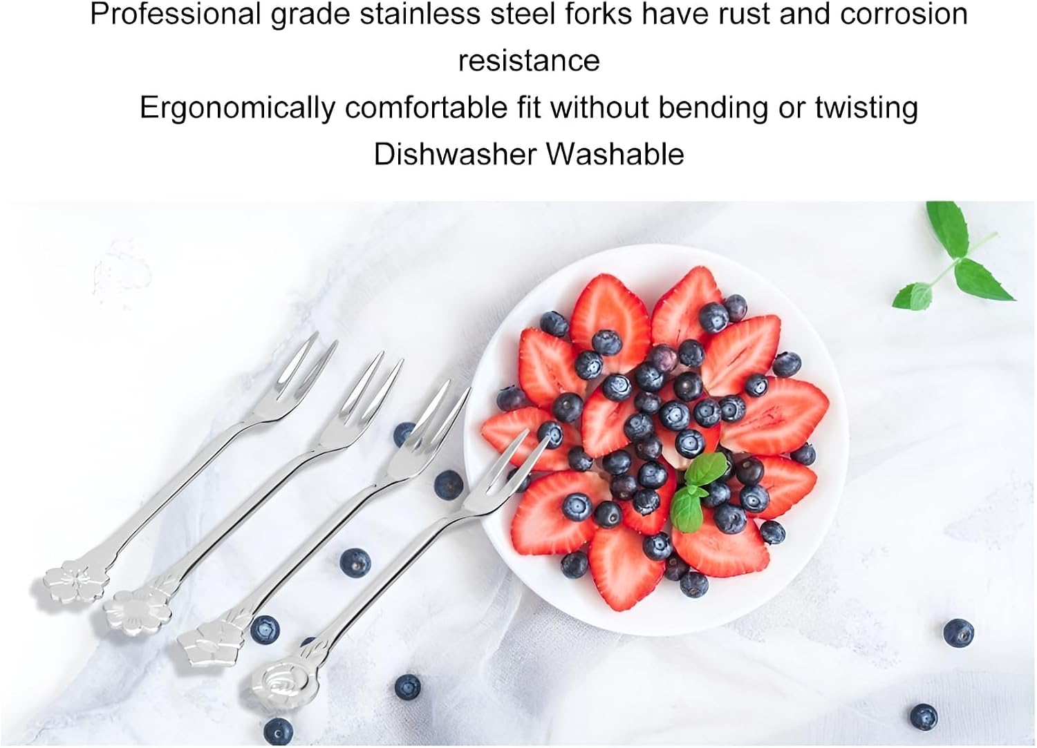 4Pcs Stainless Steel 2 Prong Fruit Forks Salad Dessert Fork, Silver