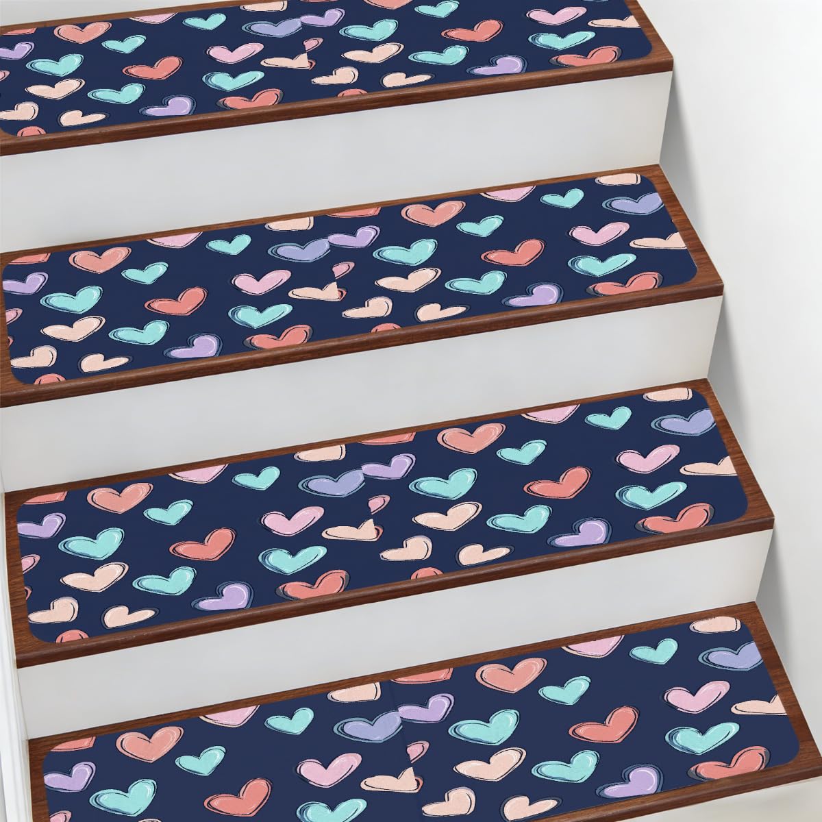 Alfombra para peldaños de escalera Mexpekil de 7.8 x 30 pulgadas con diseño de corazones de amor