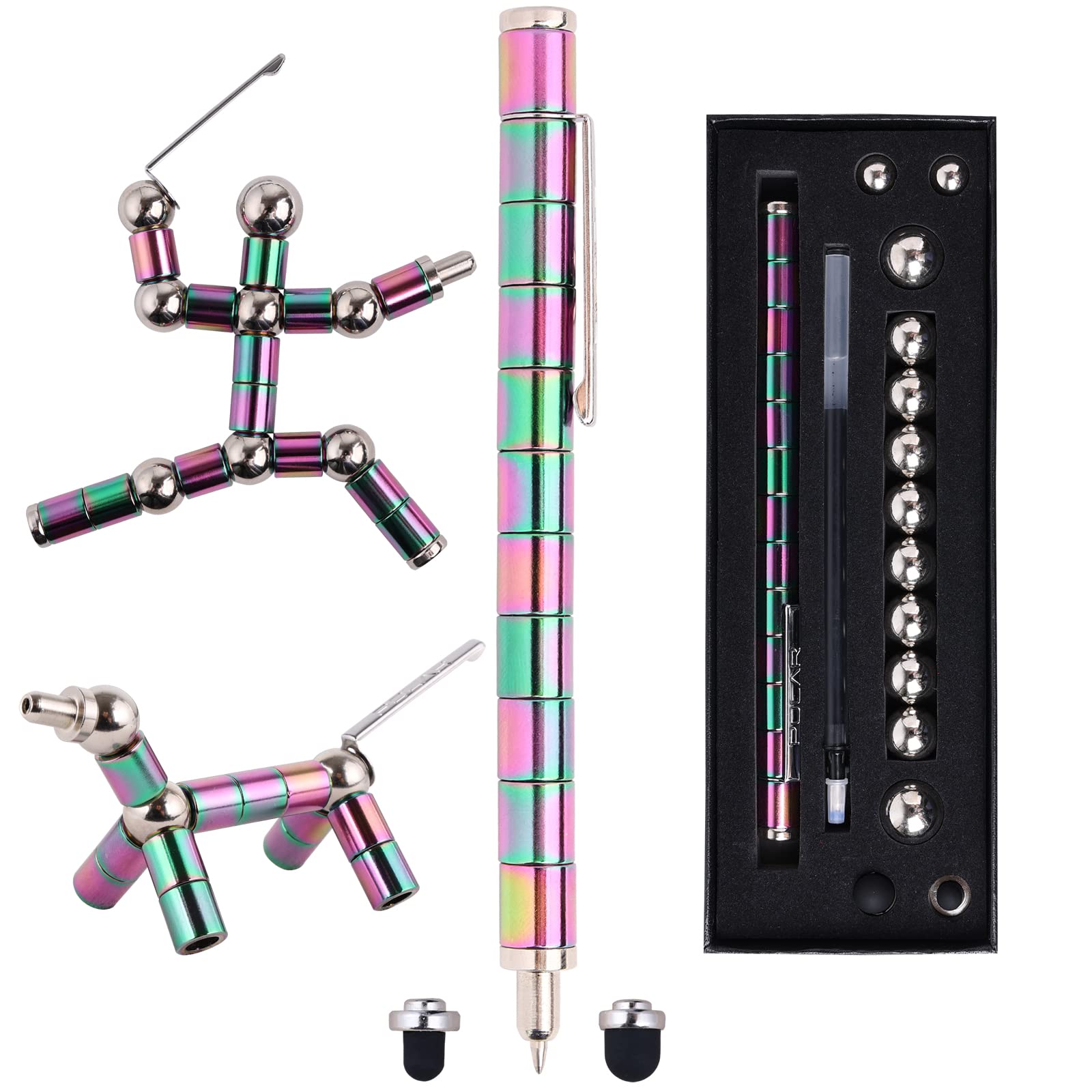 Fidget Pen Colorful, Decompression Magnetic Metal Toy Pen, Multifunctional Deformable Magnet Writing Pen, Ballpoint Pen and Touch Pen for Office Colleague, Magical Gift for Adult and Friends.