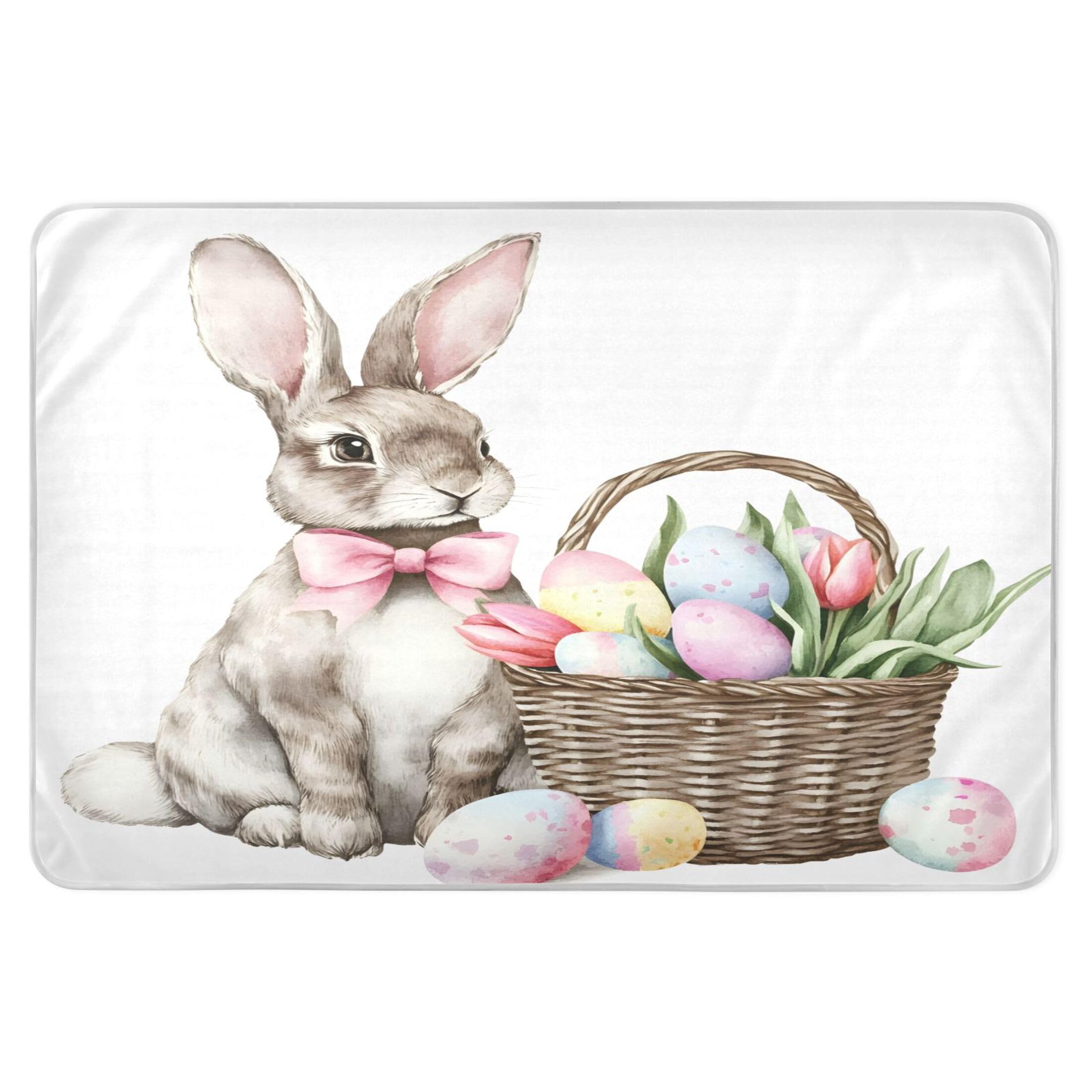 Takiito Easter Basket Rabbit Bed Pad Reusable Bed Underpad Washable Waterproof Leak-Proof Quick Dry Incontinence Pee Pad for Toddlers Kids Adults Pets 34x52 in