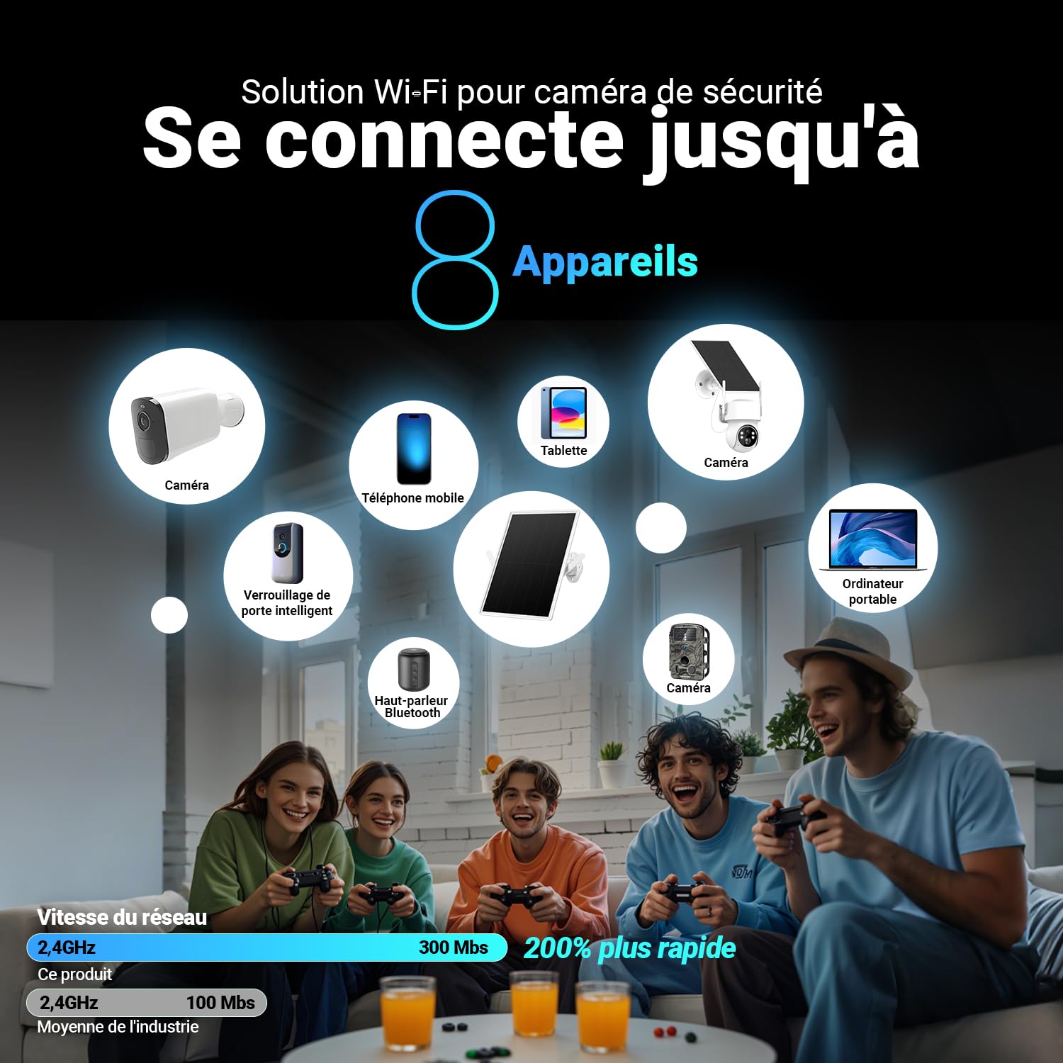 Répéteur Solaire d'extérieur résistant aux intempéries, amplificateur de Signal Internet sans Fil 2,4 GHz avec énergie Solaire + Batterie de 20000 mAh, Pas de Zones mortes WiFi pour la