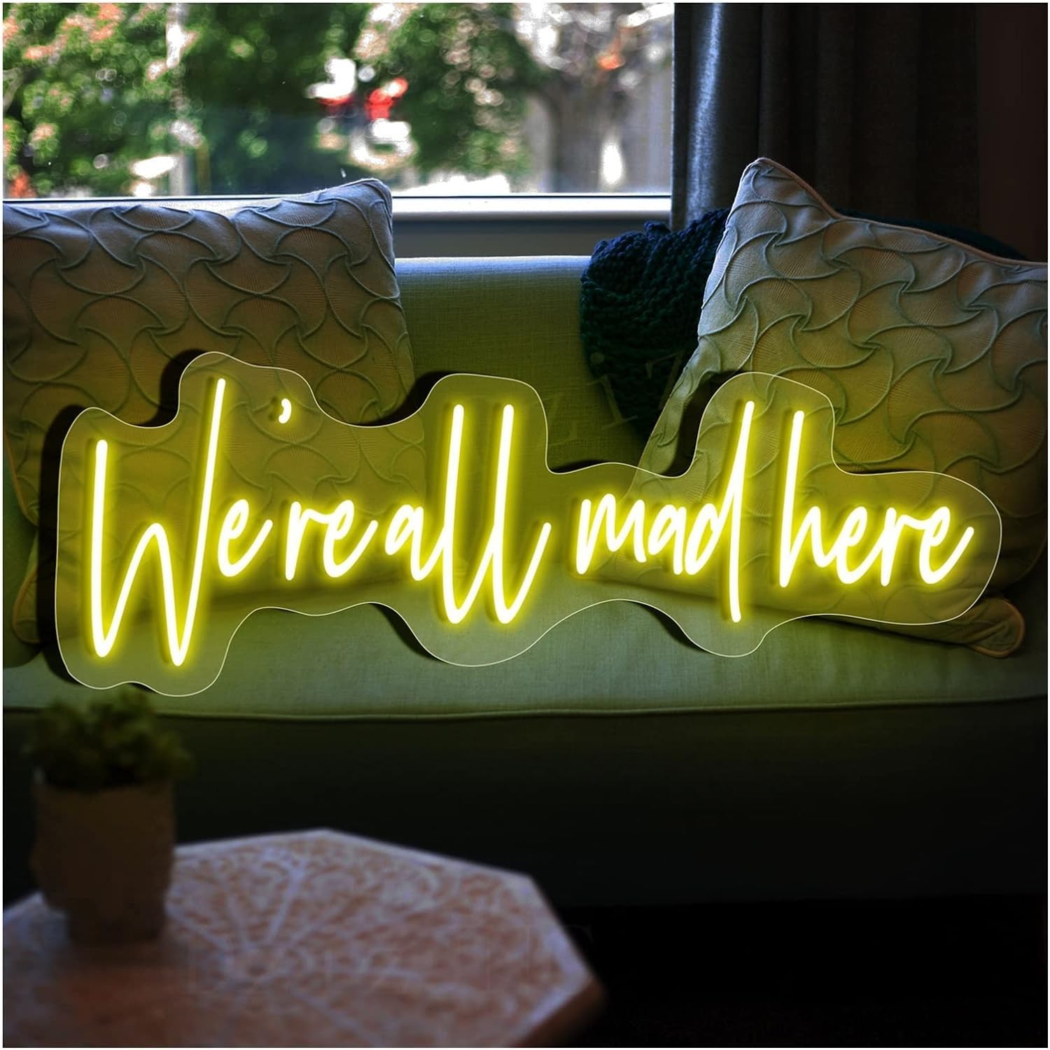 WaiDXn LED Neon Light Sign Were All Mad Here Neon Signs Lights Handmade Led Neon Sign for Bar Decor(89x31cm)