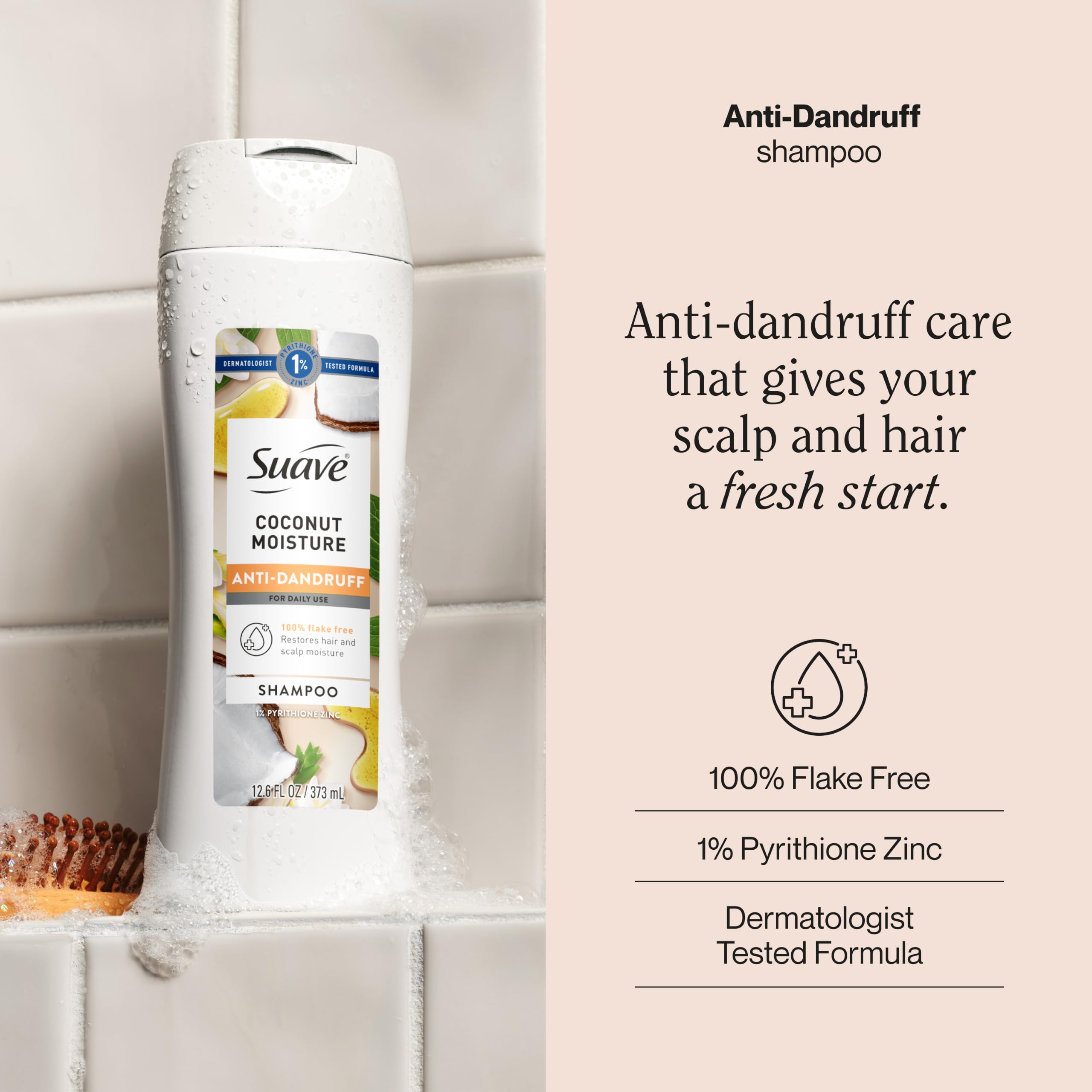 Suave Anti-Dandruff Coconut Moisture Shampoo, 6 Count, 12.6 fl oz