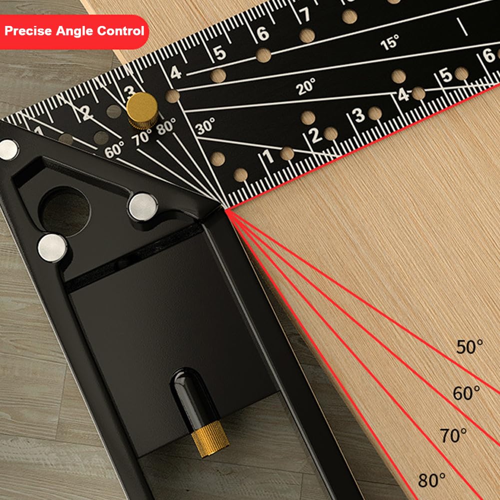 Square Ruler,Right Angle Ruler 90 Degree,Multi-Holes High Carbon Steel Angle Ruler,400mm Carpenter Square High Positioning and Marking Scribing Ruler Aluminum Alloy Handle Precise Scale Sc - Image 4