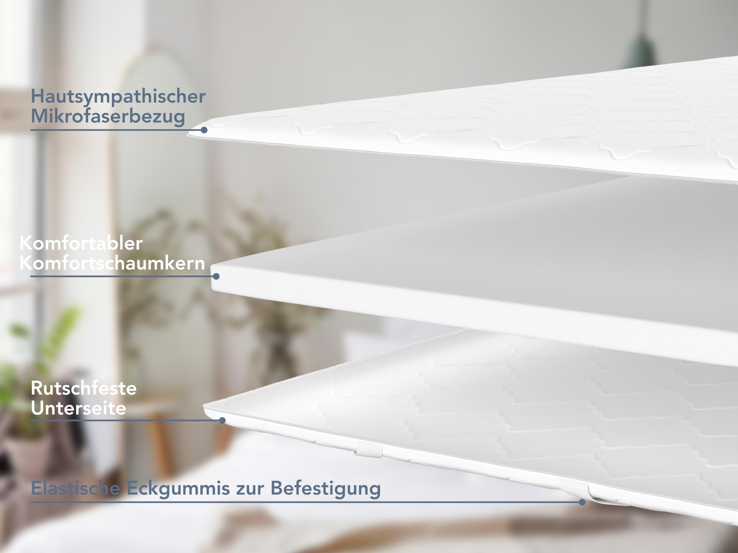 XDREAM Pure Topper | Topper ergonómico con cómodo núcleo de espuma de confort | Cintas para fijación | Certificado Öko-Tex 90 x 200 cm