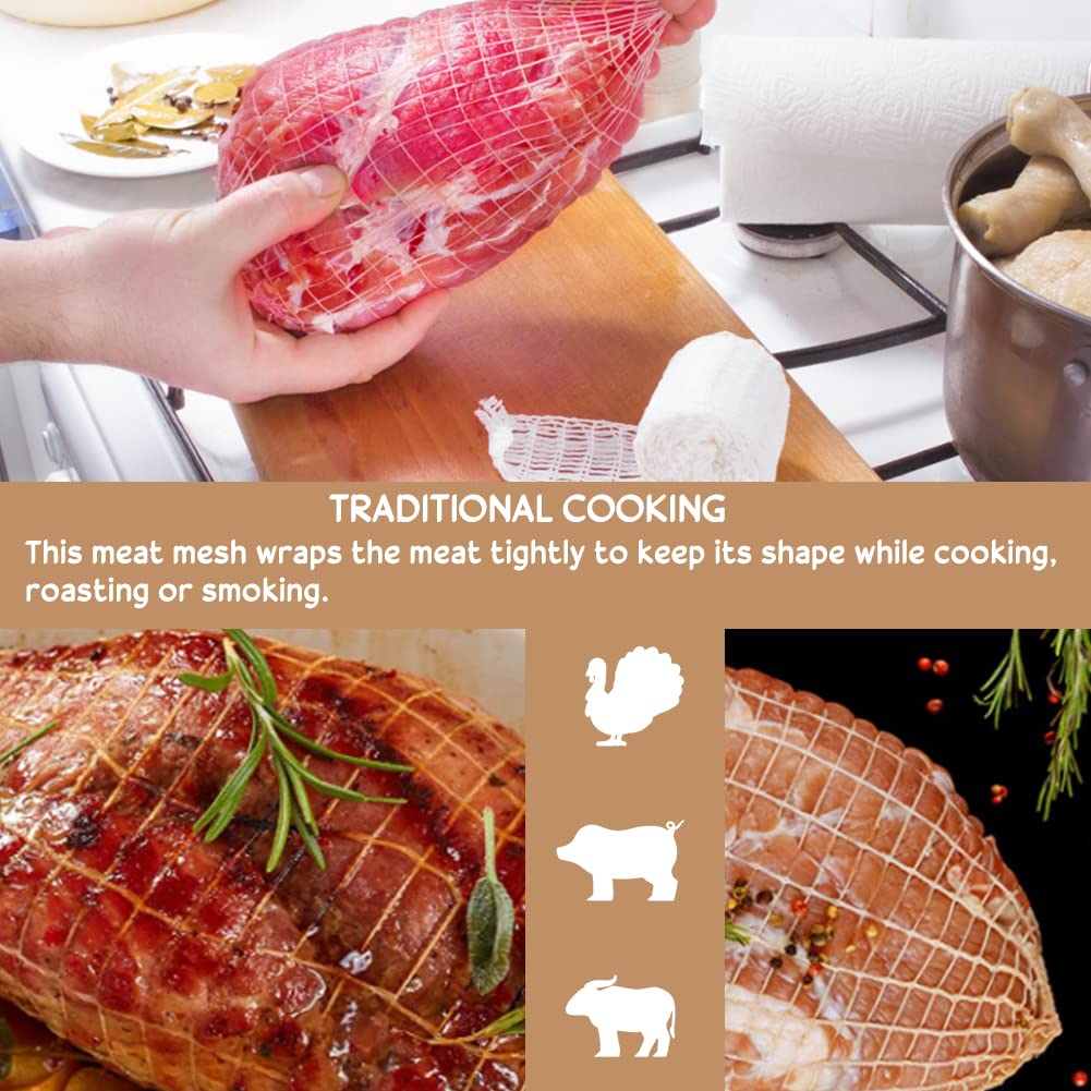 LNGJIN Rete per prosciutto, 10 m, colore bianco, rete per arrosti, rete per prosciutto, 16 fori, rete elastica per involtini, carni e prosciutto, bianco