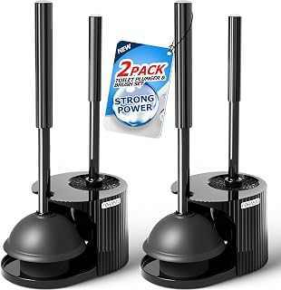 FORASTO 2Pack 2 in 1 Toilet Brush and Plunger Set, Extended Handle Plunger,Toilet Bowl Brush Plunger Set,Bathroom Cleaning Tools,Toilet Brush Plunger Combo,Cleaning Supplies,Black