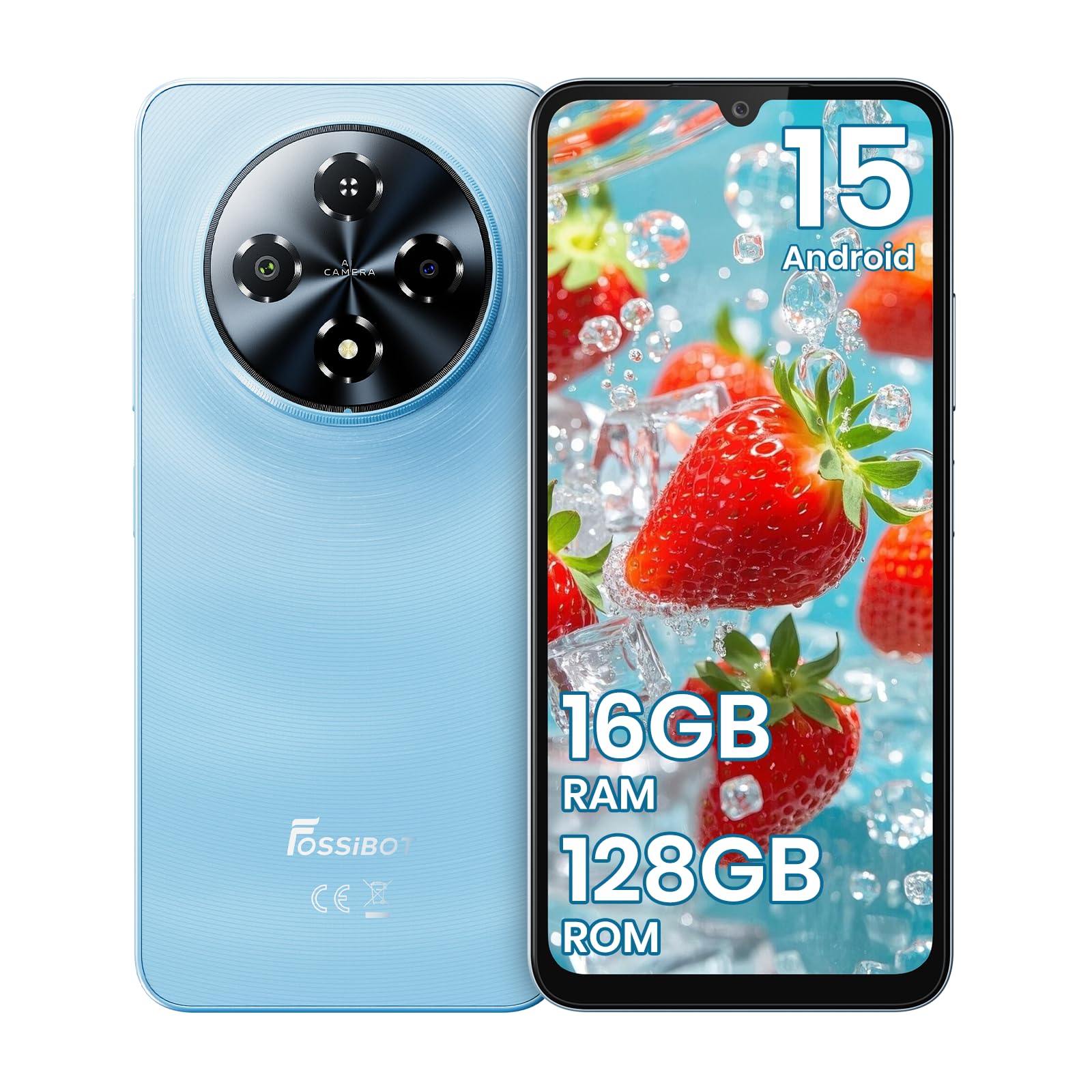 FOSSiBOT S5-120Hz+6.88" Écran Telephone Portable, 6000mAh Telephone Android 15, 16Go+128Go/TF 1To Smartphone Pas Cher, Gemini AI, Dual SIM 4G/8.5mm/215g téléphone Pas Cher | 6000mAh