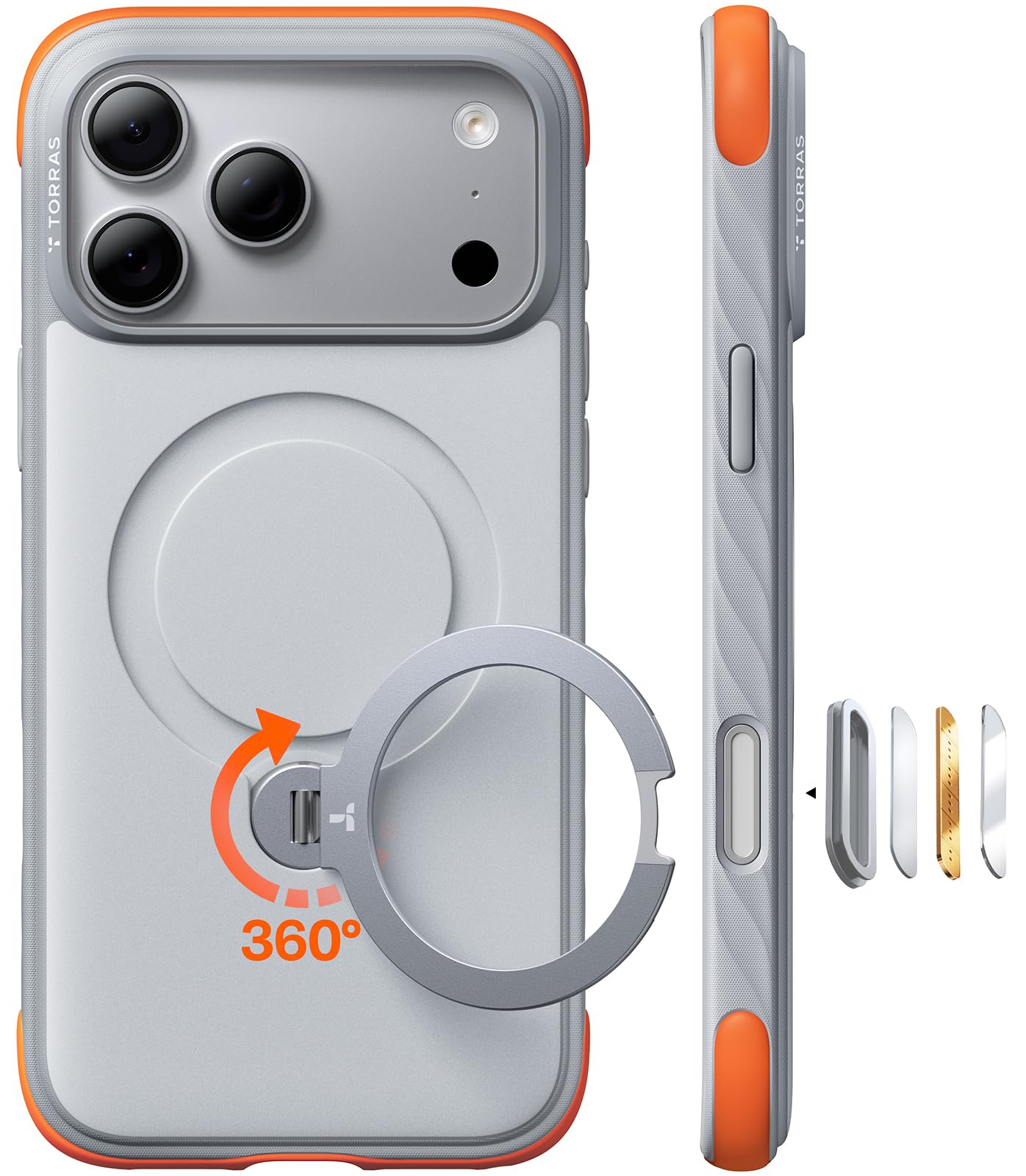 TORRAS Ostand Q3 Rugg für iPhone 18 Pro Max Hülle rutschfest Case Nebelweiß | Sicherer Halt für große Displays · rutschfest · 360°-Stand für MagSafe · 85A TPU-Stoßschutz · robuster Fallschutz