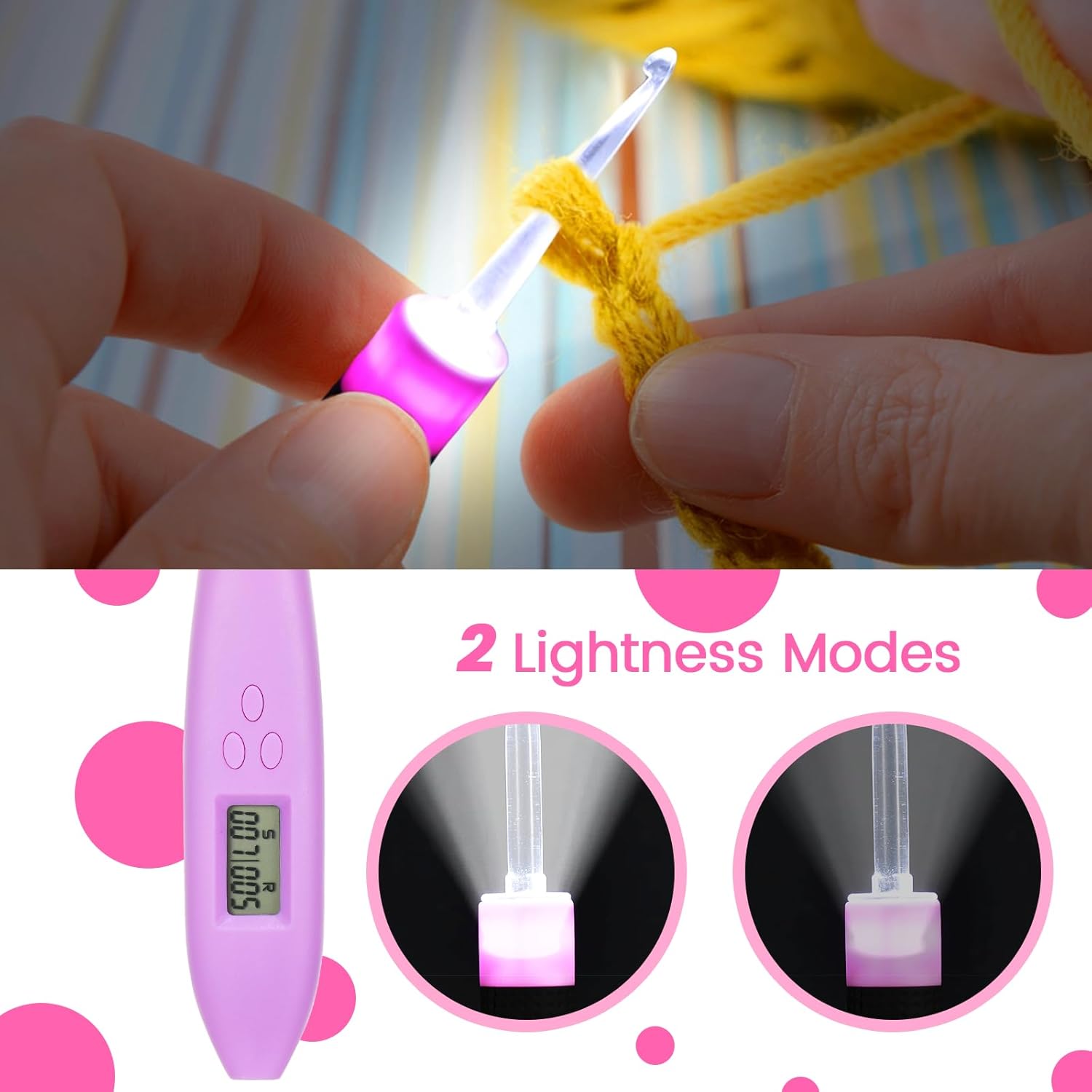 Mulcort 24 Size Counting Crochet Hooks with Light, Digital Counter Crochet Hooks Set with Case (2.0mm~14.0mm)