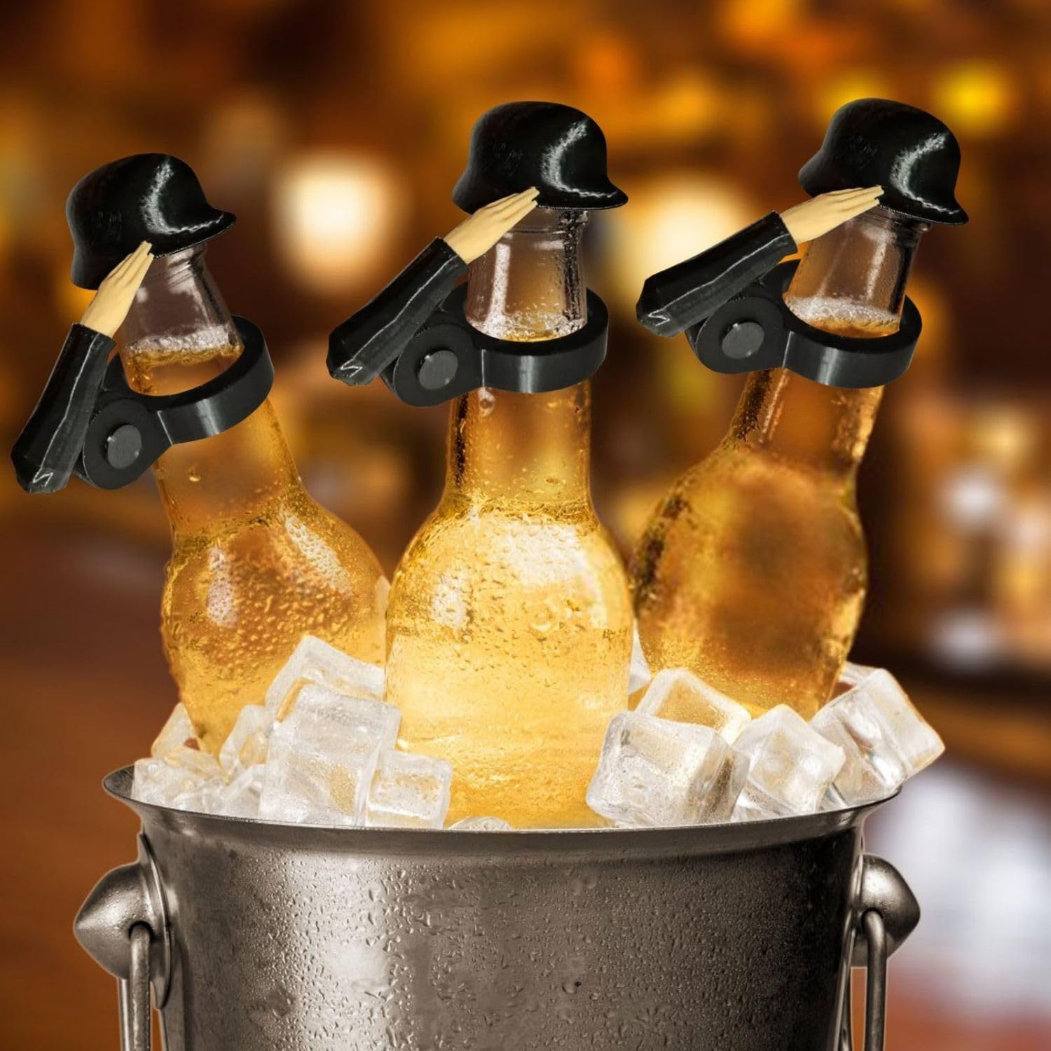 Soldat Salute Bier Bierflaschen Helm,Bierflaschen Helm,Staubdichte Lustiger Dekorative Kappen,Wiederverwendbar Soldier Salute Bierflaschenhelm,für Party Grillparty Bar (3PC-A)