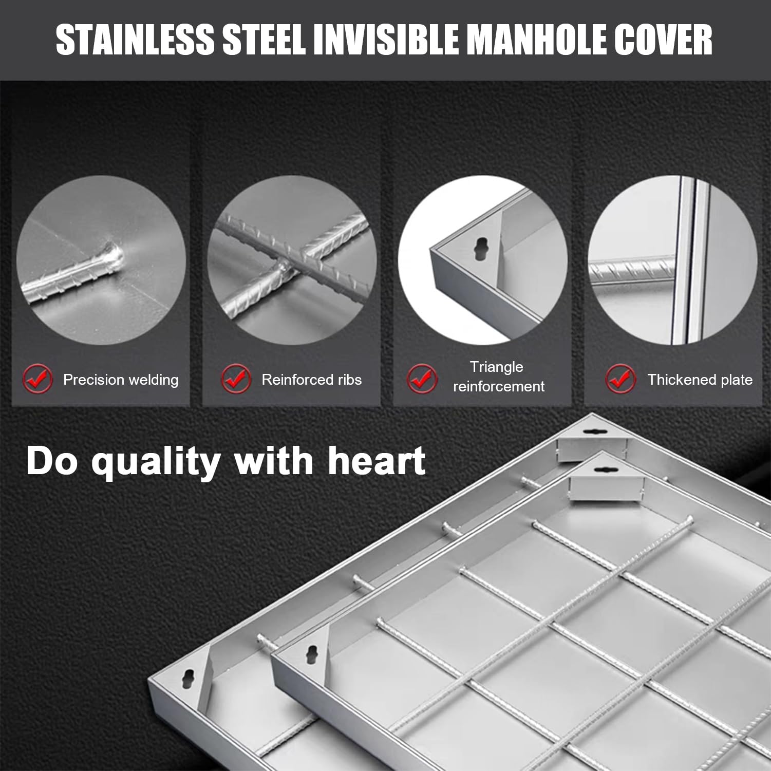 Tapa de boca de acero inoxidable con diseño E T para fosa séptica, orificio de extracción invisible, (800 x 800 x 50 mm) para sistemas