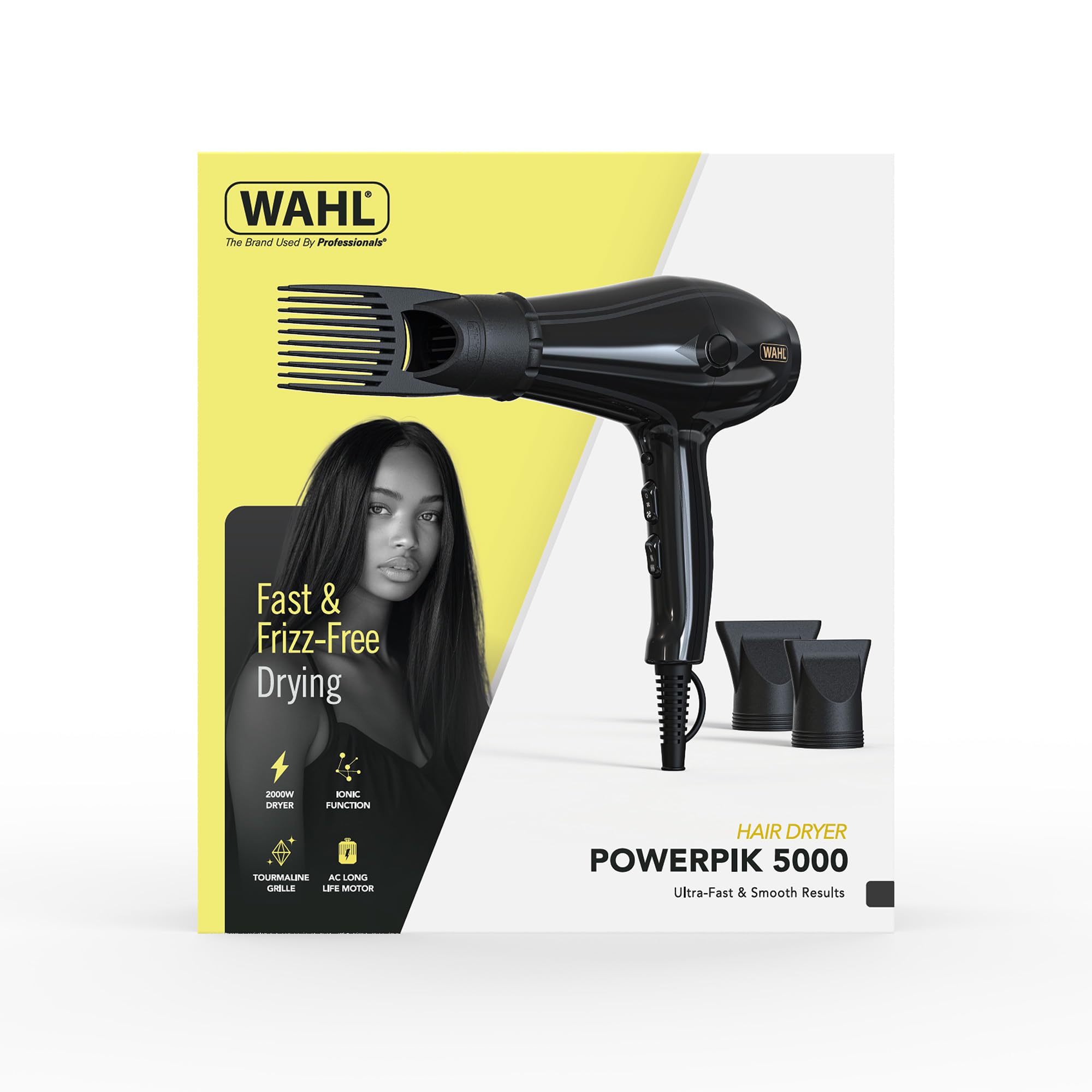 WAHL PowerPik 5000 Hairdryer, Sèche-cheveux pour femmes, embout Pik, sèche-cheveux afro, cheveux afro-caribéens, trois réglages de chaleur, séchage anti-frisottis