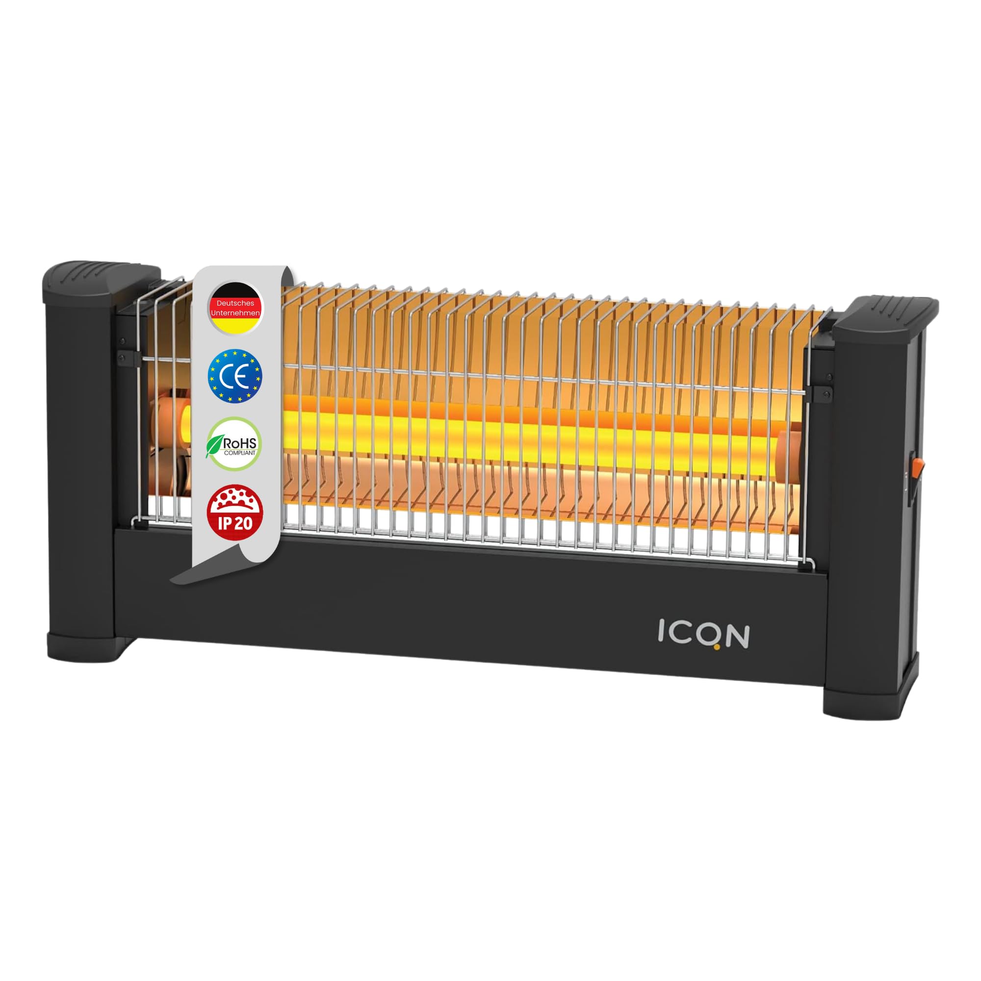 ICQN Estufa de pie por Infrarrojos | para Habitaciones de hasta 9 m² | 900 W | IP20 | calefacción eléctrica | Cable de 1,35 Metros | Calefactor para Oficina o casa | calefacción por Infrarrojos