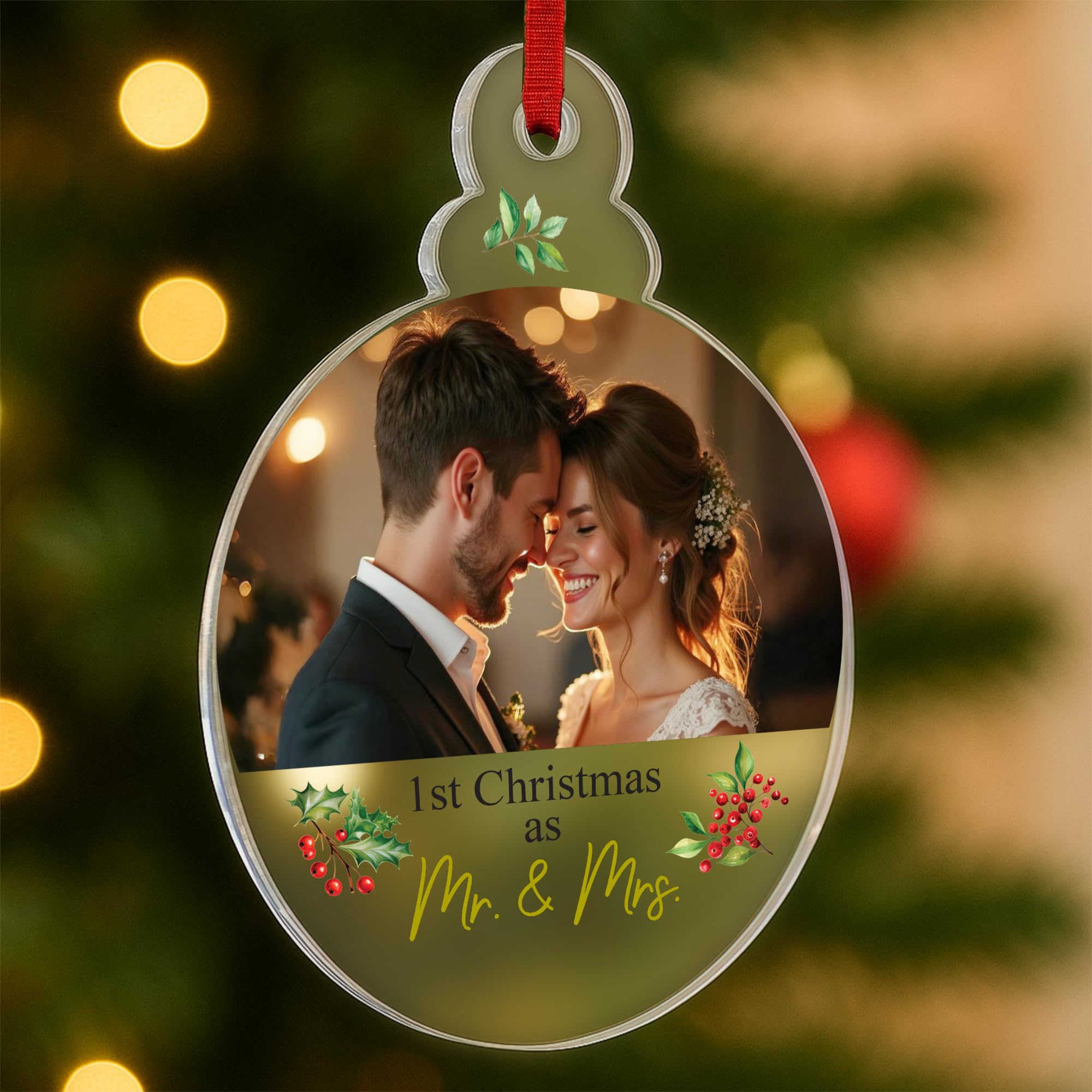 Star Online White Personalised First Christmas Bauble As Mr & Mrs Xmas Tree Decoration Custom For Newly Married 2024 Gifts (Custom Image)