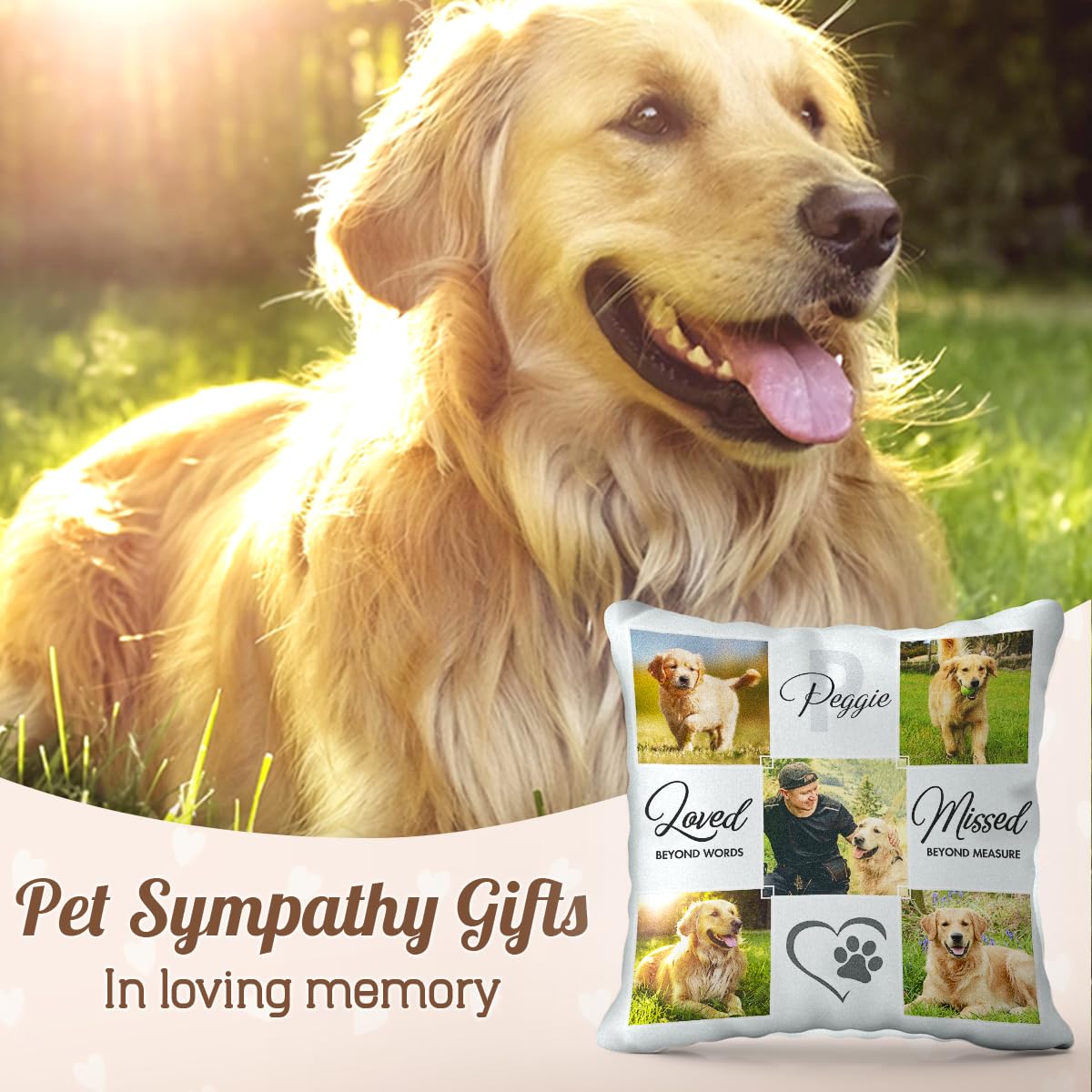 Pawfect House Personalized Loved Beyond Words Throw Pillow Covers (Insert Included), Pet Loss Gifts, Dog Memorial Gifts for Loss of Dog, Custom Pillow with Photo, Pet Loss Sympathy Gift