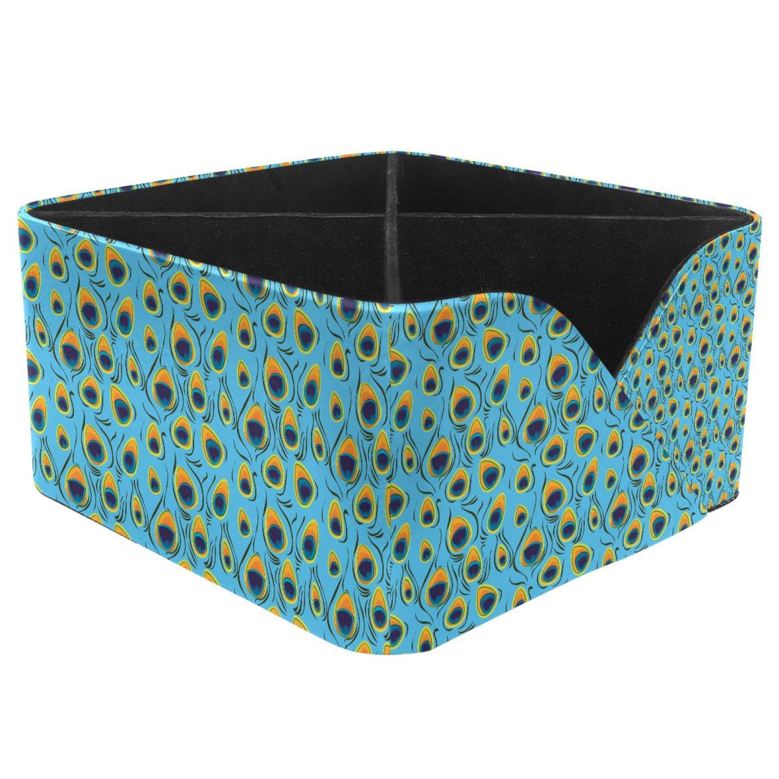 KengjuTesu Peacock Feathers Desktop Organizer Pen Holder, Rectangular Pencil Cup for Office, Study and Makeup Stations