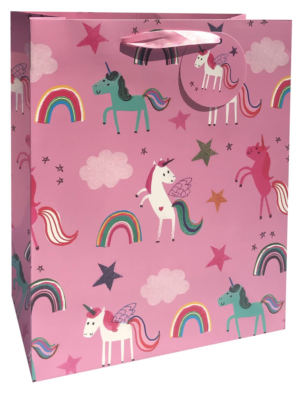 Glick Luxury Gift Bag, Unicorn Design for Birthdays and Other Occasions for Girls, 260x315x135mm, Pink