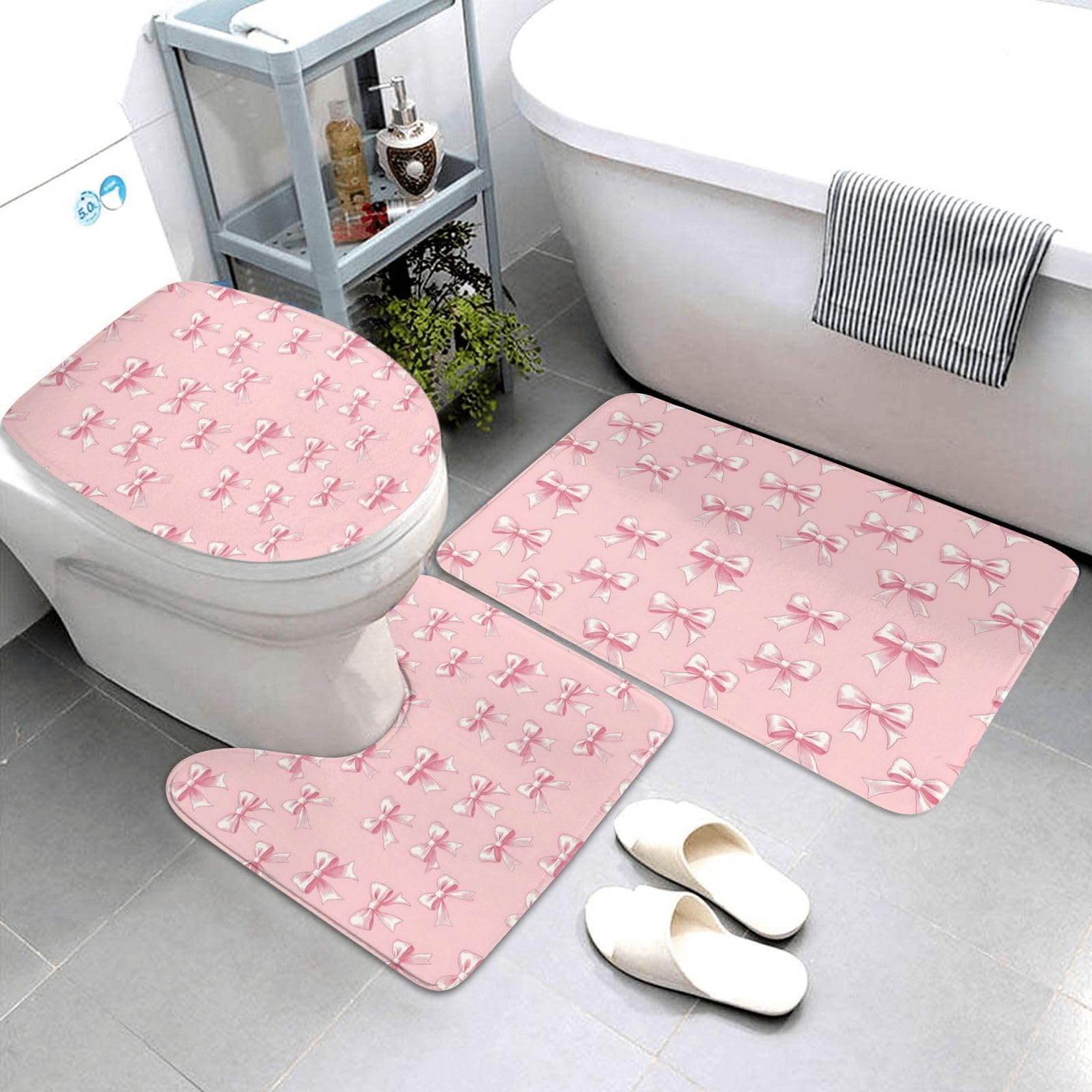 Tapis de salle de bain doux rose motif nœud élégance et haute densité