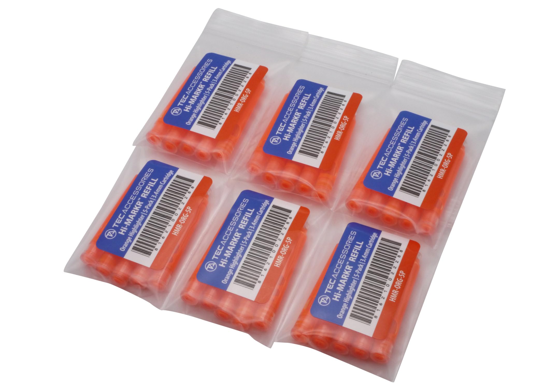 TEC Accessories - Hi-MARKR Pen Highlighter Cartridges – Orange Color - Set of 30 Highlighter Refill Cartridges - Non-Toxic - Non-Bleed - Quick Drying - 3.4mm Bore Diameter