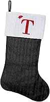 Vista 111 de Medias de Navidad con monograma de punto gris de 19.5 pulgadas. Calcetines de Navidad con inicial personalizadas, decoración de fiesta de Navidad