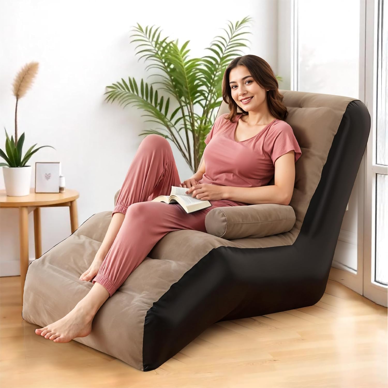 BYRM Inflatable Leisure Sofa Chair with Footstool Portable Recliner Lounge Bed Set - Durable Flocking Lazy Couch for Indoor & Outdoor Use Lightweight, Foldable,Camping & Home Relaxation (Brown)-image-20