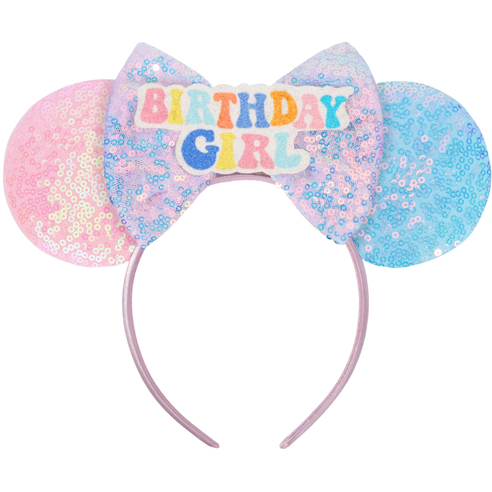 ETLUK Birthday Girl Headband for Adult Women Girls, Sequin Parks Hairband, Sparkly Birthday Bow Headband, Cosplay Accessories Party Decorations