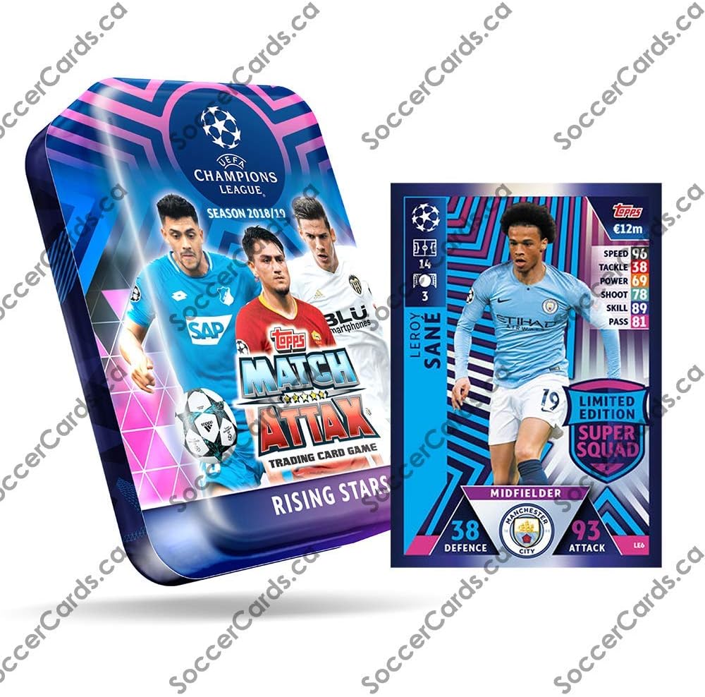 Topps Match Attax Cards - 2018-19 Champions League Rising Stars Mega Tin (60 Cards, 15 Exclusive + LE Gold Sane)