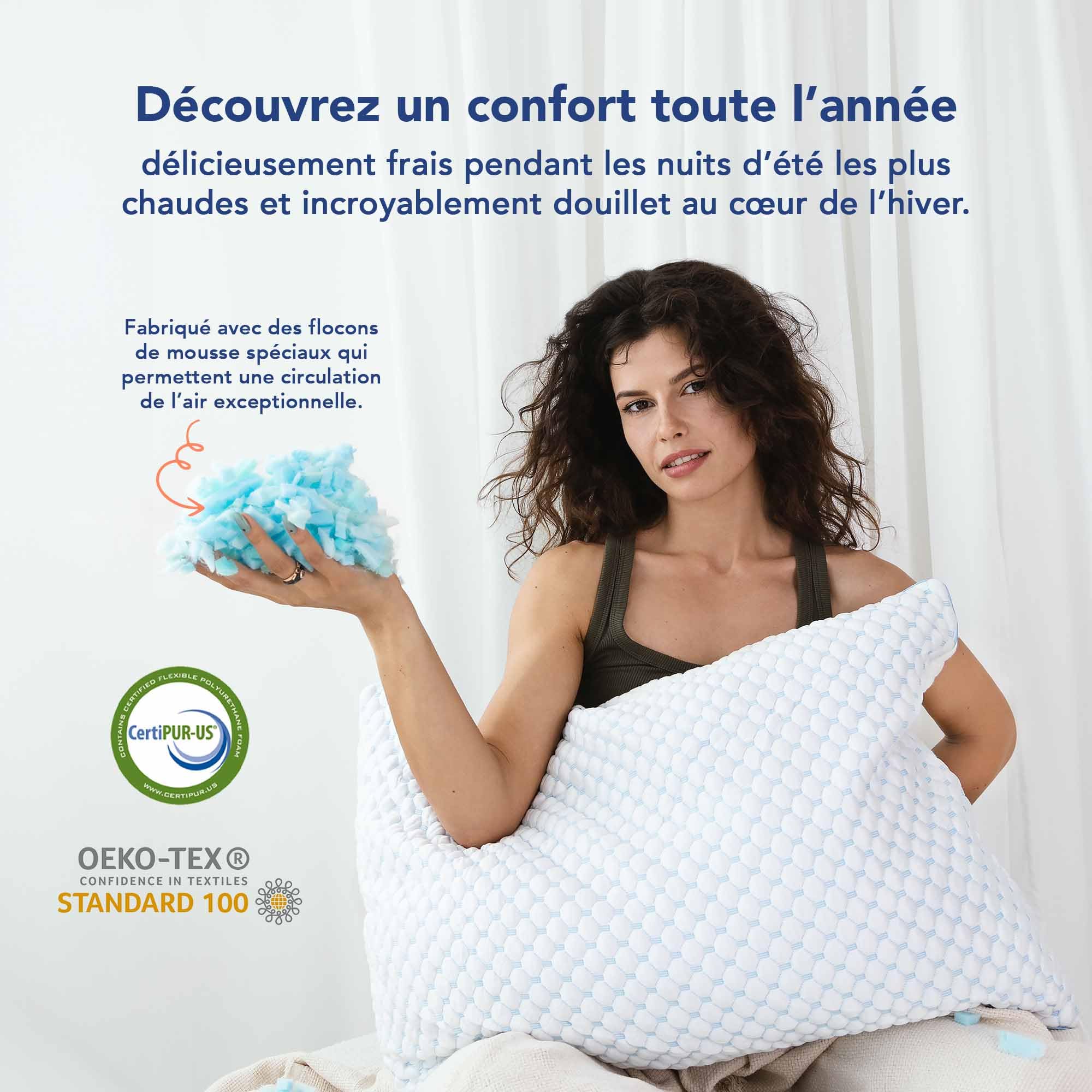 MKS Oreiller 80 x 80 cm avec coussin en gel doux – Coussin cervical ergonomique, idéal pour les personnes dormant sur le côté, coussin nuage ergonomique avec housse amovible – Coussin en mousse à