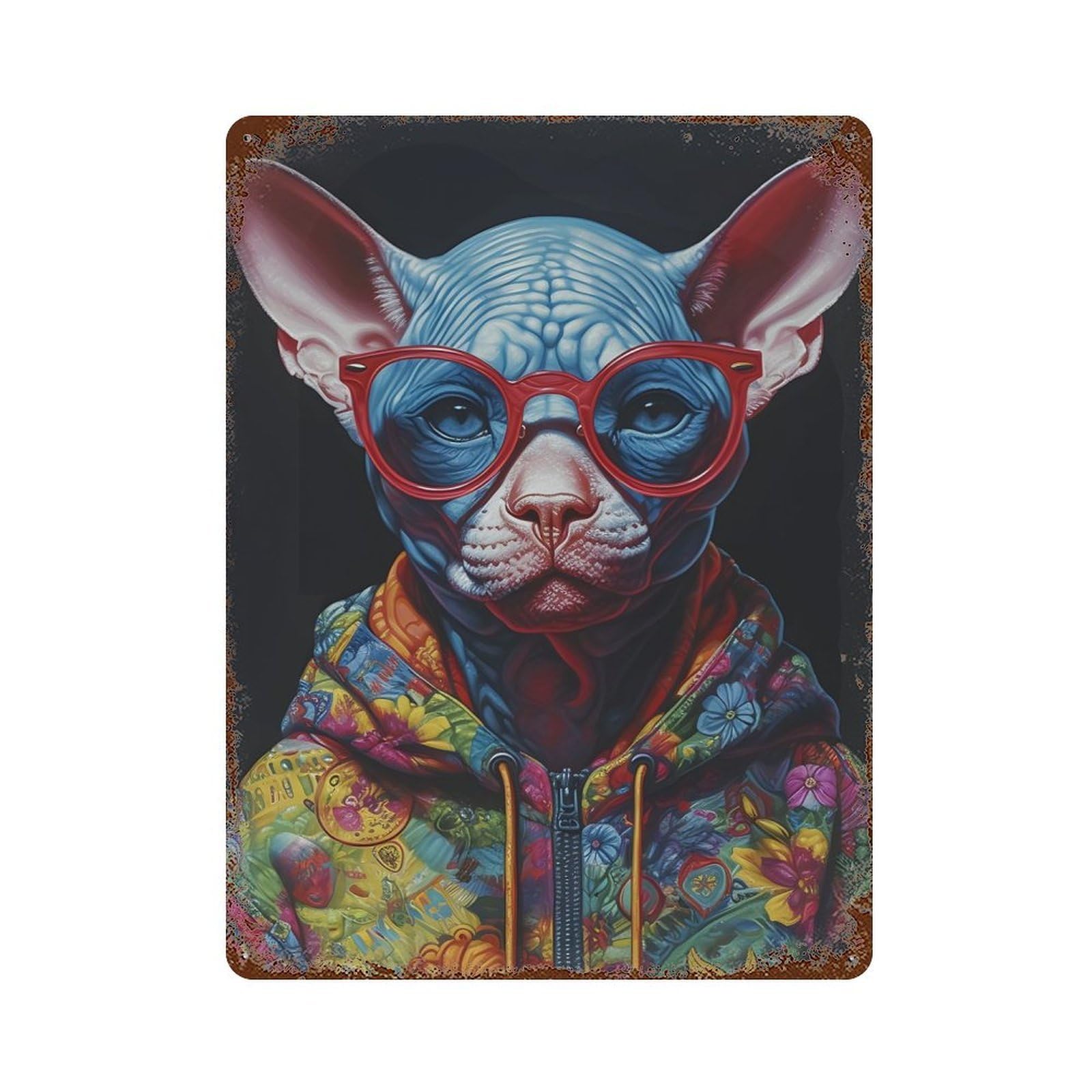 Sphynx Cat with Sunglasses Rusty Metal Tin Sign 15.7"x11.8", Shabby Chic Decor for Garage, Bar And Workshop Decor