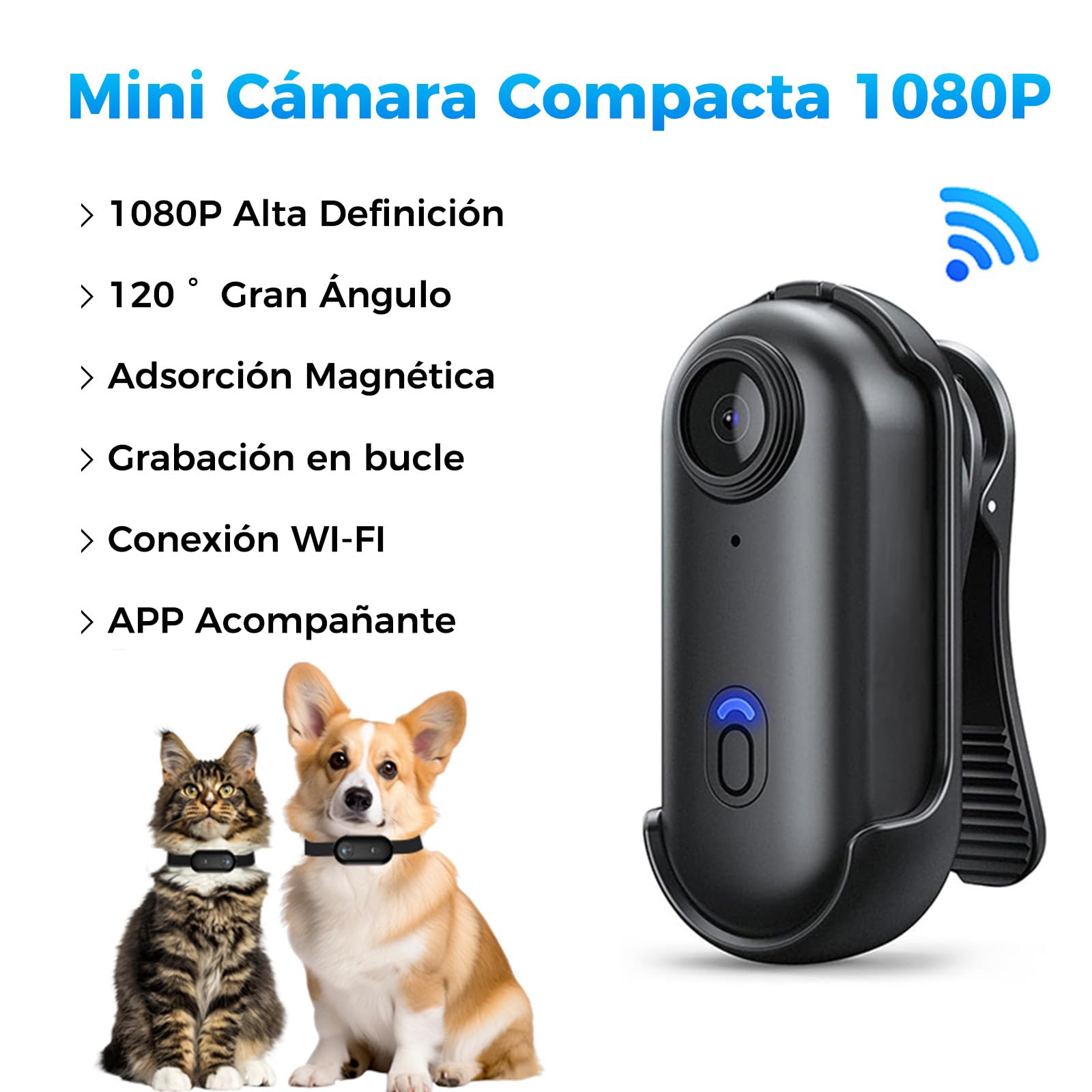 Zeerkeer Action CAM 1080P WiFi 120° Angular Amplio, Mini Camara Deportiva Cámara 360 Bodycam Camara Acuatica Clip Magnetico Pequeño y Portátil para Casco Moto, Mascotas y Vlog (Negro)