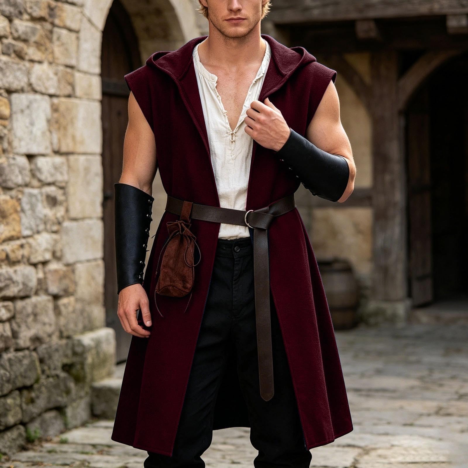 MaNMaNing Deguisement Halloween Cape Medievale Avec Haut Sans Manches Pour Scene Performance Cosplay Accessoire Pour Halloween Et Fetes Costume Carnaval