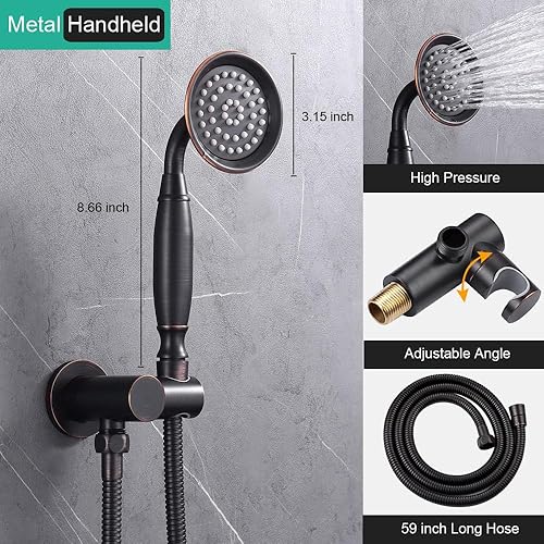 Vista 15 de Juego completo de grifos de ducha antiguos: sistema de ducha de lluvia de montaje en techo, cabezal de lluvia de 9 pulgadas y rociador de mano