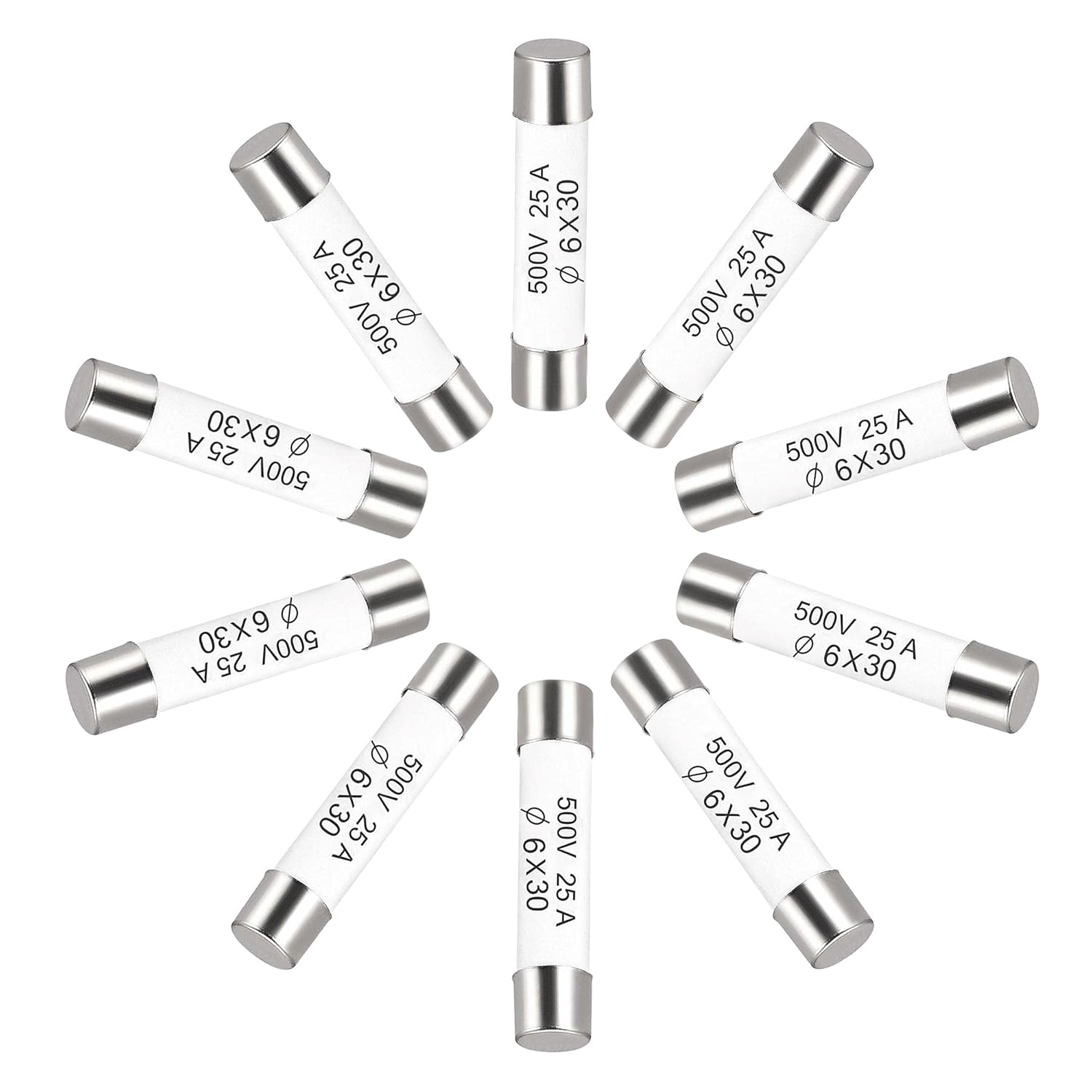 sourcing map Ceramic Cartridge Fuses 25A 500V 6x30mm Ceramic Fuses Fast