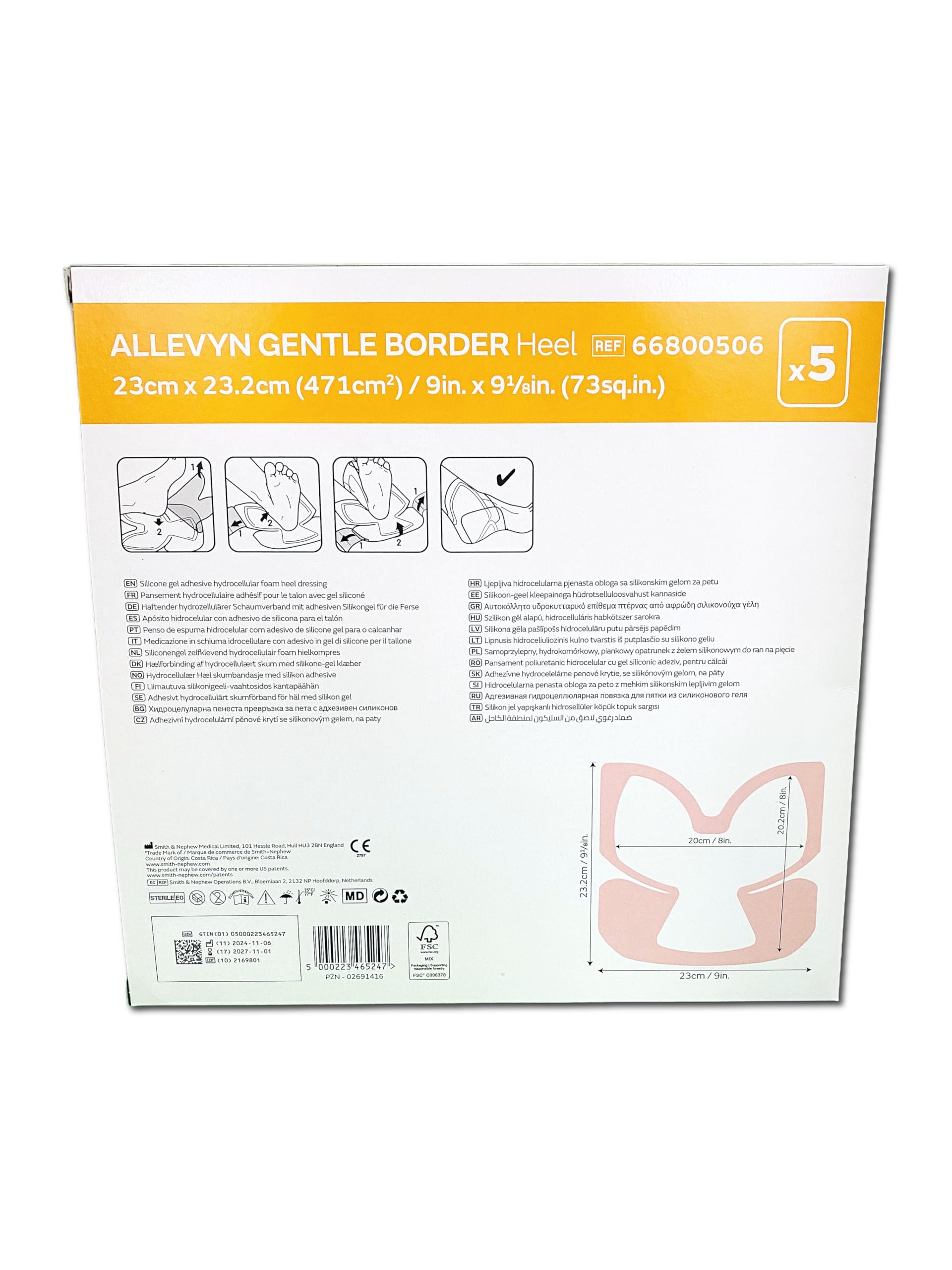 Allevyn Gentle Border Heel 23x23cm, 5 Stück