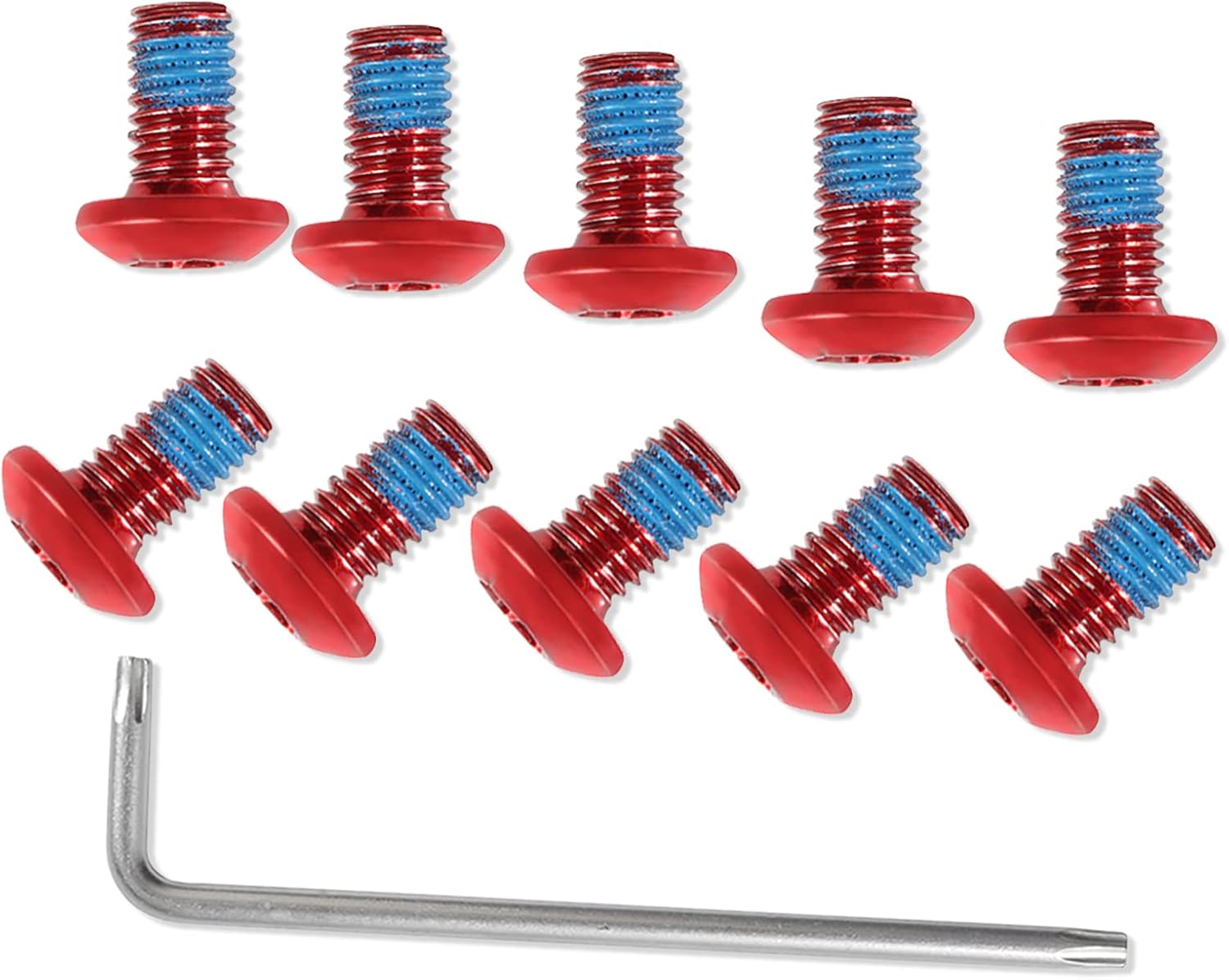 12 Pcs Bicycle Disc Brake Bolts M5x10mm MTB Rotor Bolts Red Bicycle Rotor Screws with 1 Pcs T25 Torx Wrench L for Road Bike Mountain Bike