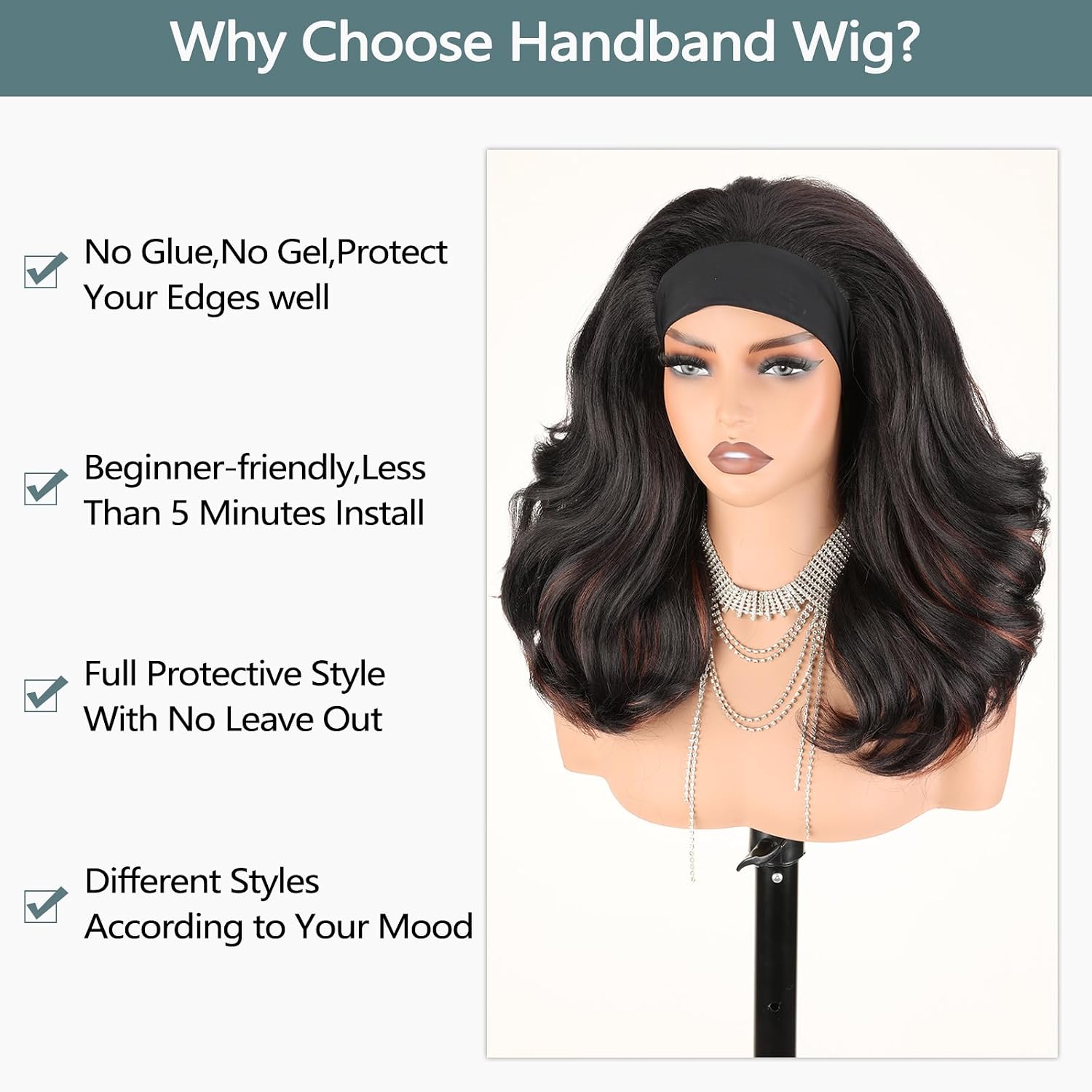 X-TRESS Detroit layers Yaki Curly Headband Wigs for Black Women Beginner Friendly Brown Blonde Synthetic Wear and Go Glueless Wig Long Wavy 16 Inch Loose Wave 200% Density with Curly Ends