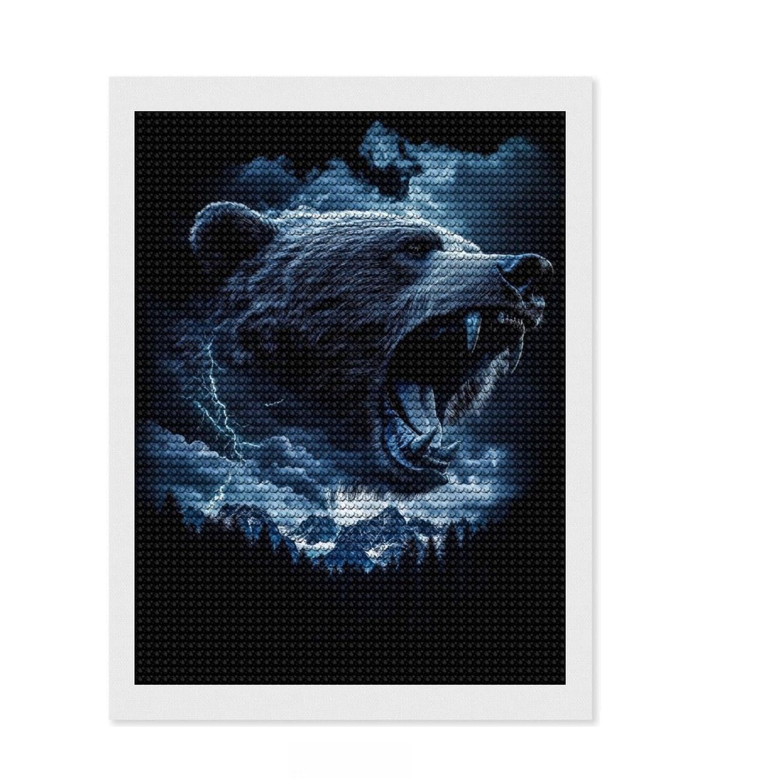 Junmoney Grizzly Bear Roar Diamond Painting Set 12"x16", Stress Relief Craft, Simple to Start, Farmhouse Decor, Gift Idea, Easy to Enjoy